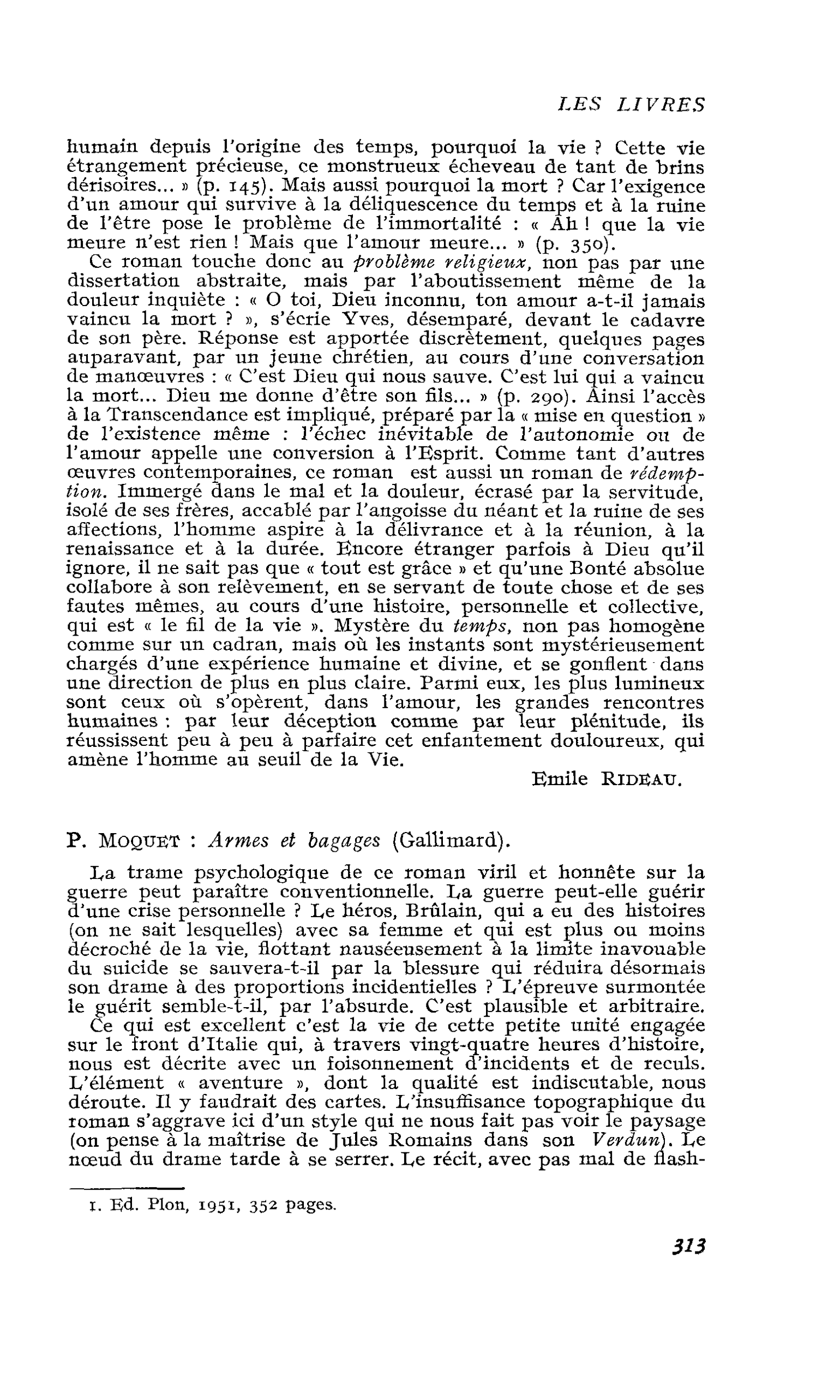 P. MOQUET : Armes et bagages