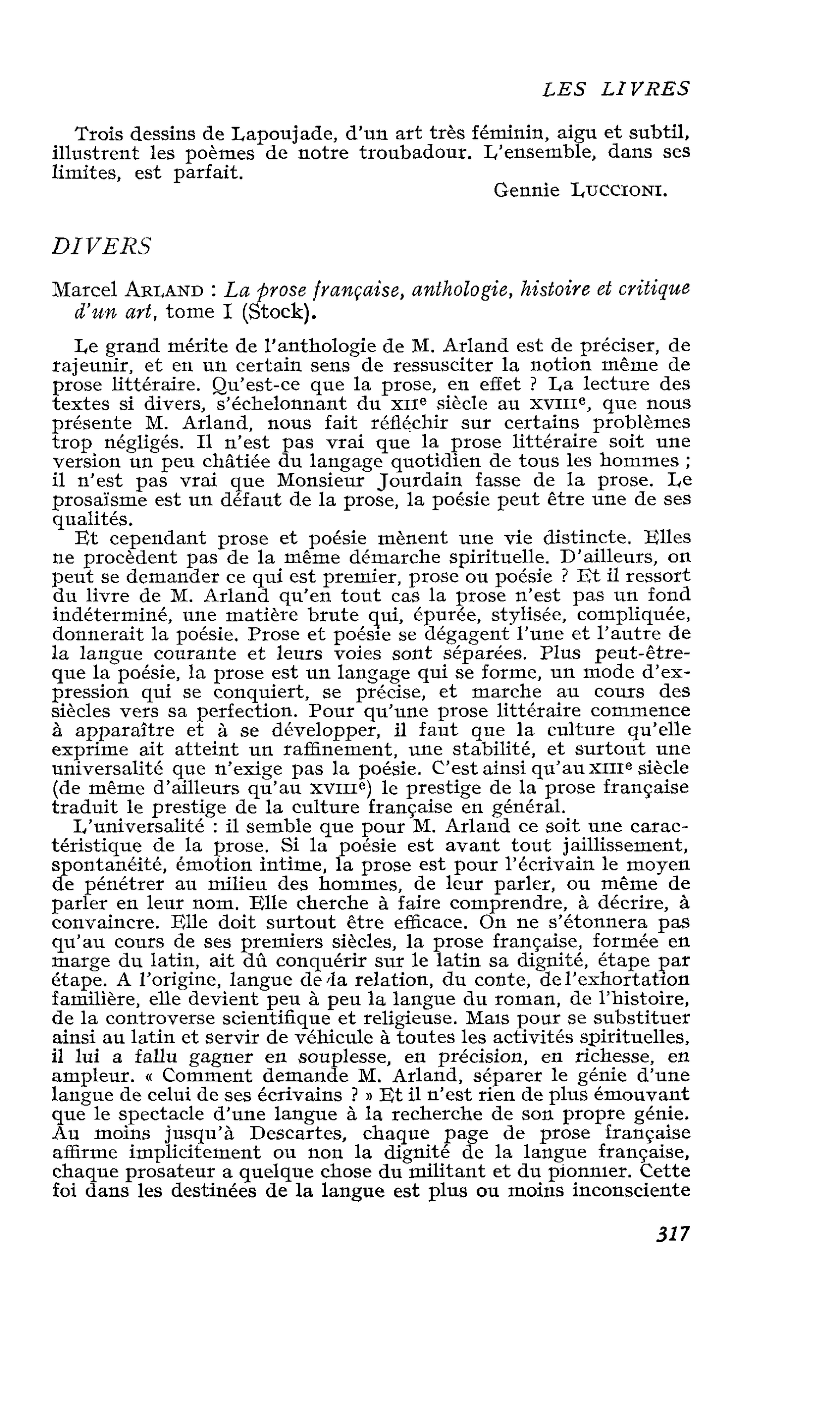 Marcel Armand : La prose française, anthologie, histoire et critique d’un art, tome I