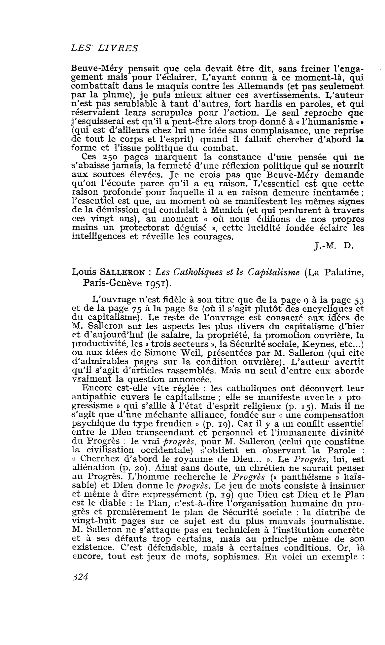 Louis SALLERON : Les Catholiques et le Capitalisme