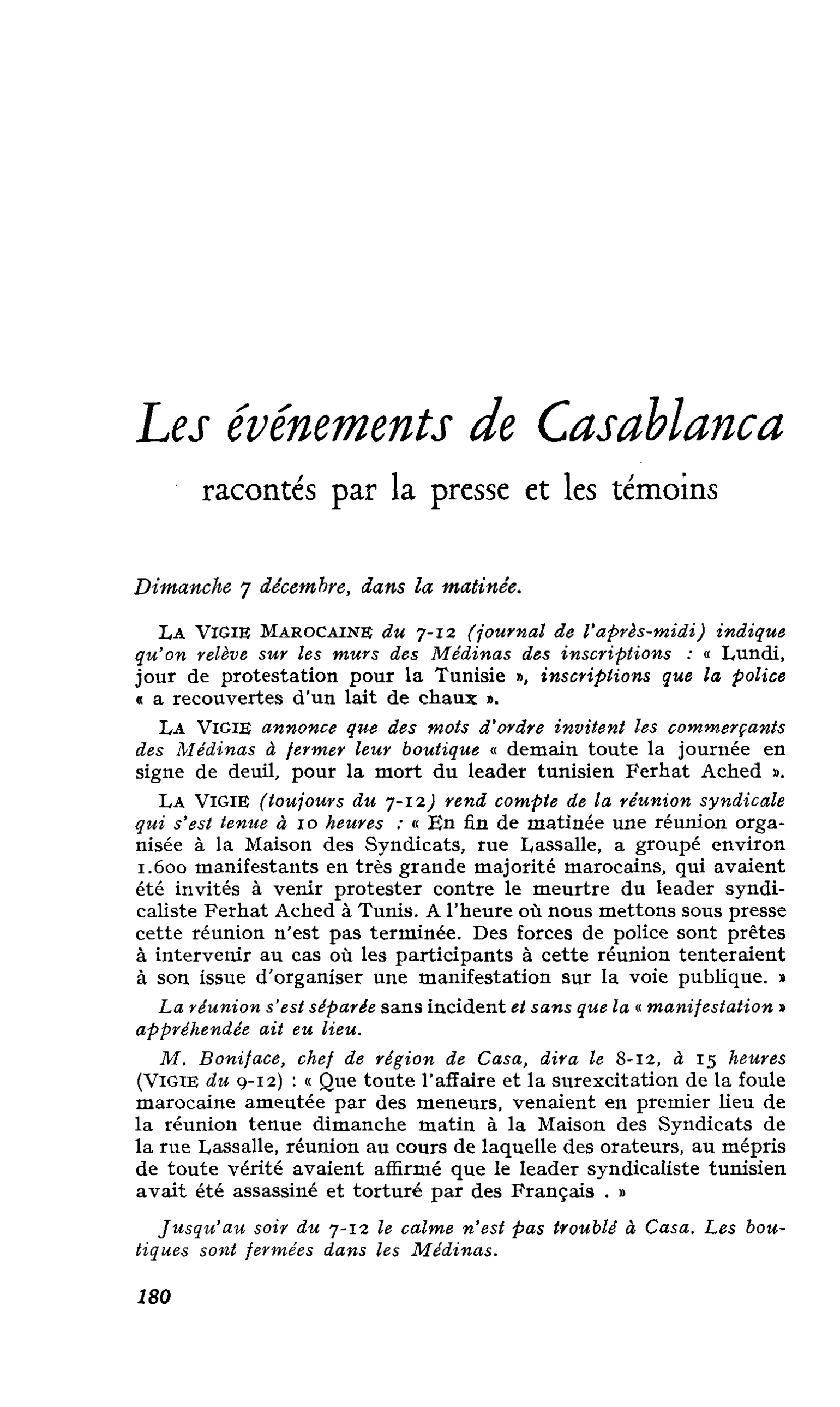 Les événements de Casablanca racontés par la presse et les témoins
