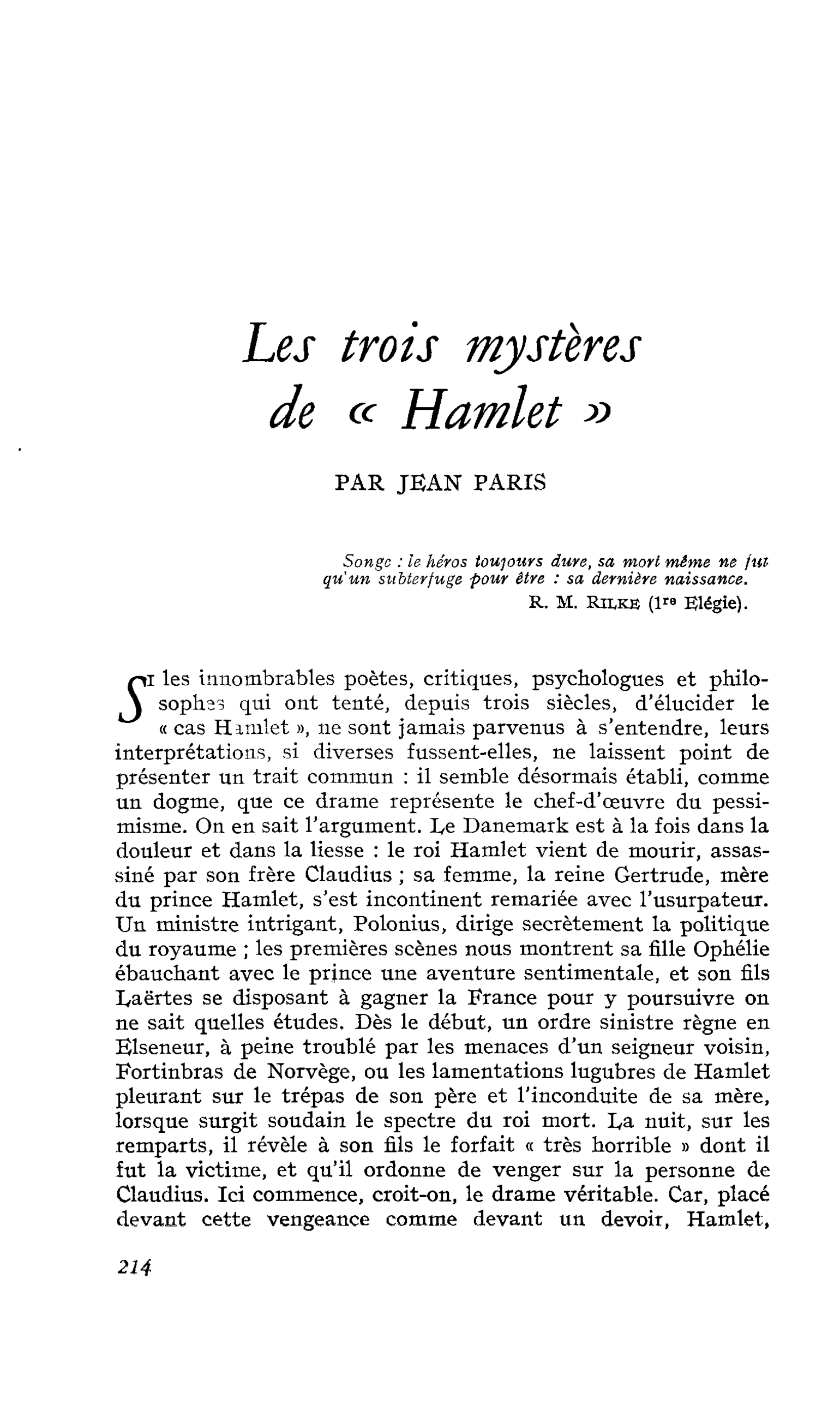 Les trois mystères de ce « Hamlet »