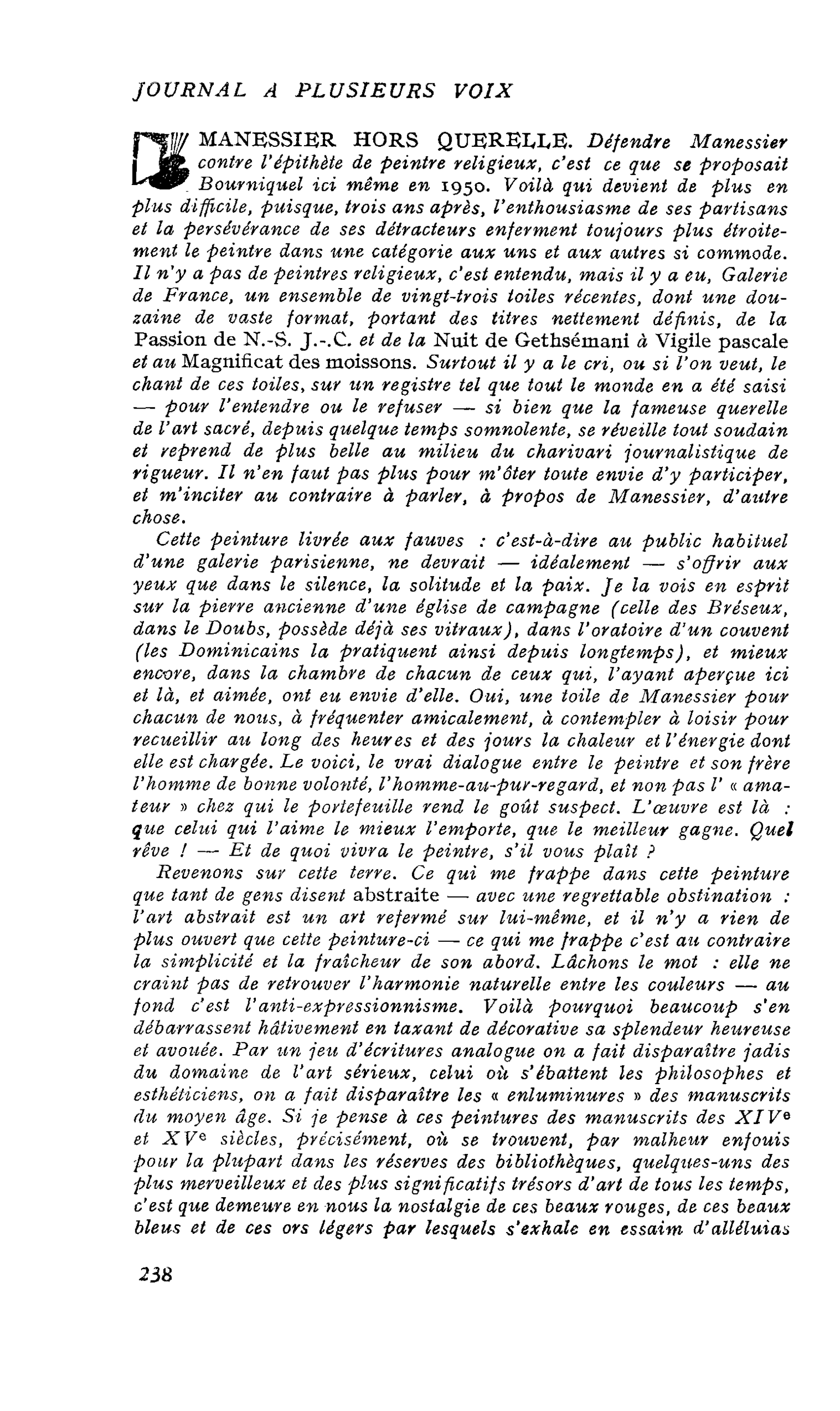 MANESSIER HORS QUERELLE