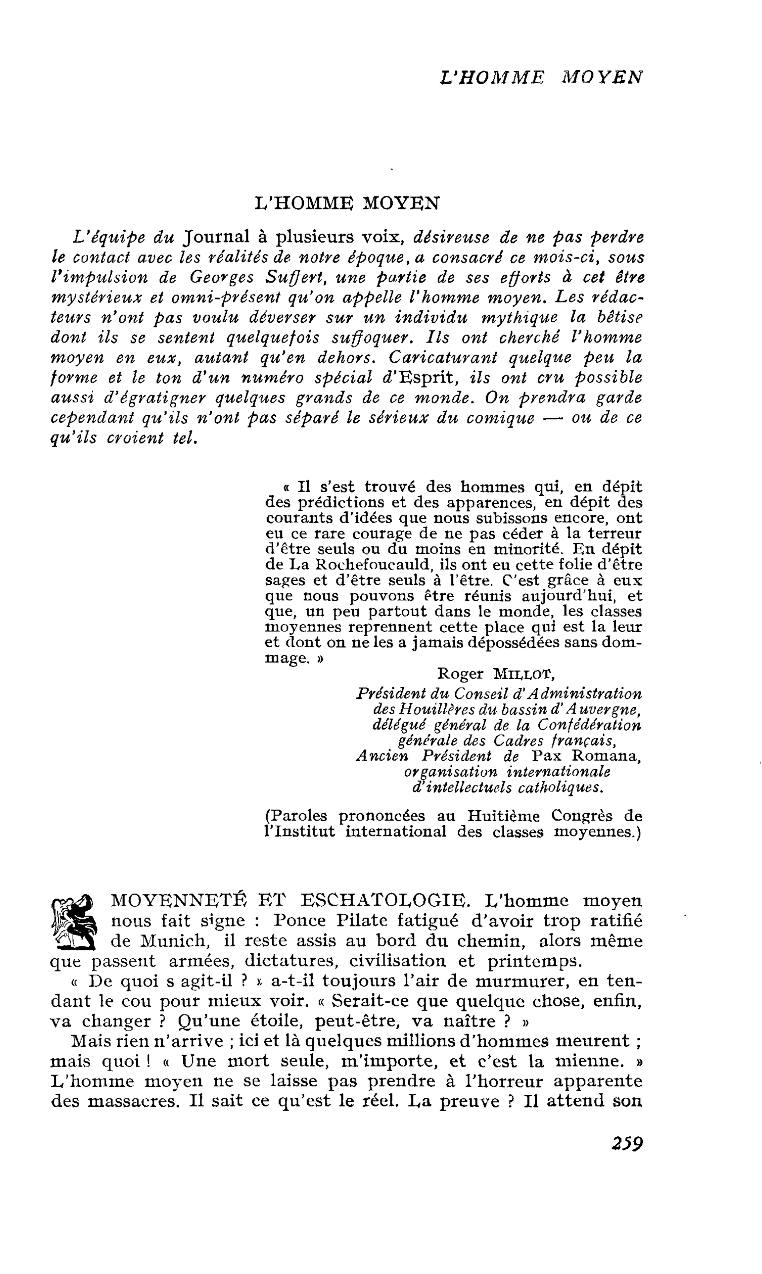 L’HOMME MOYEN : MOYENNETÉ ET ESCHATOLOGIE