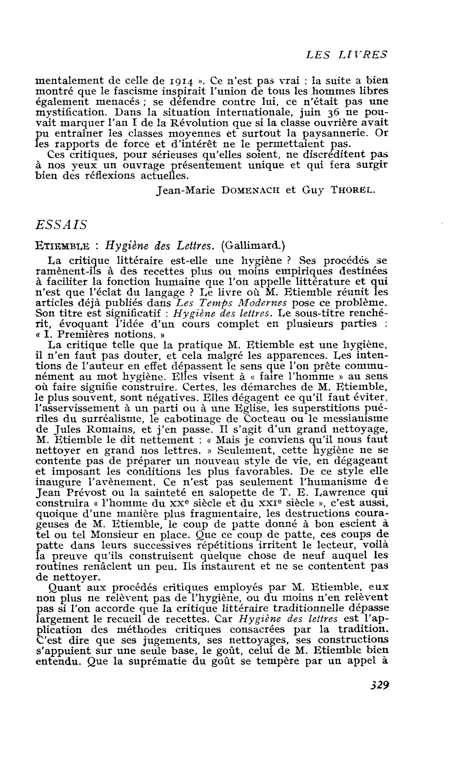 Etiemble : Hygiène des Lettres