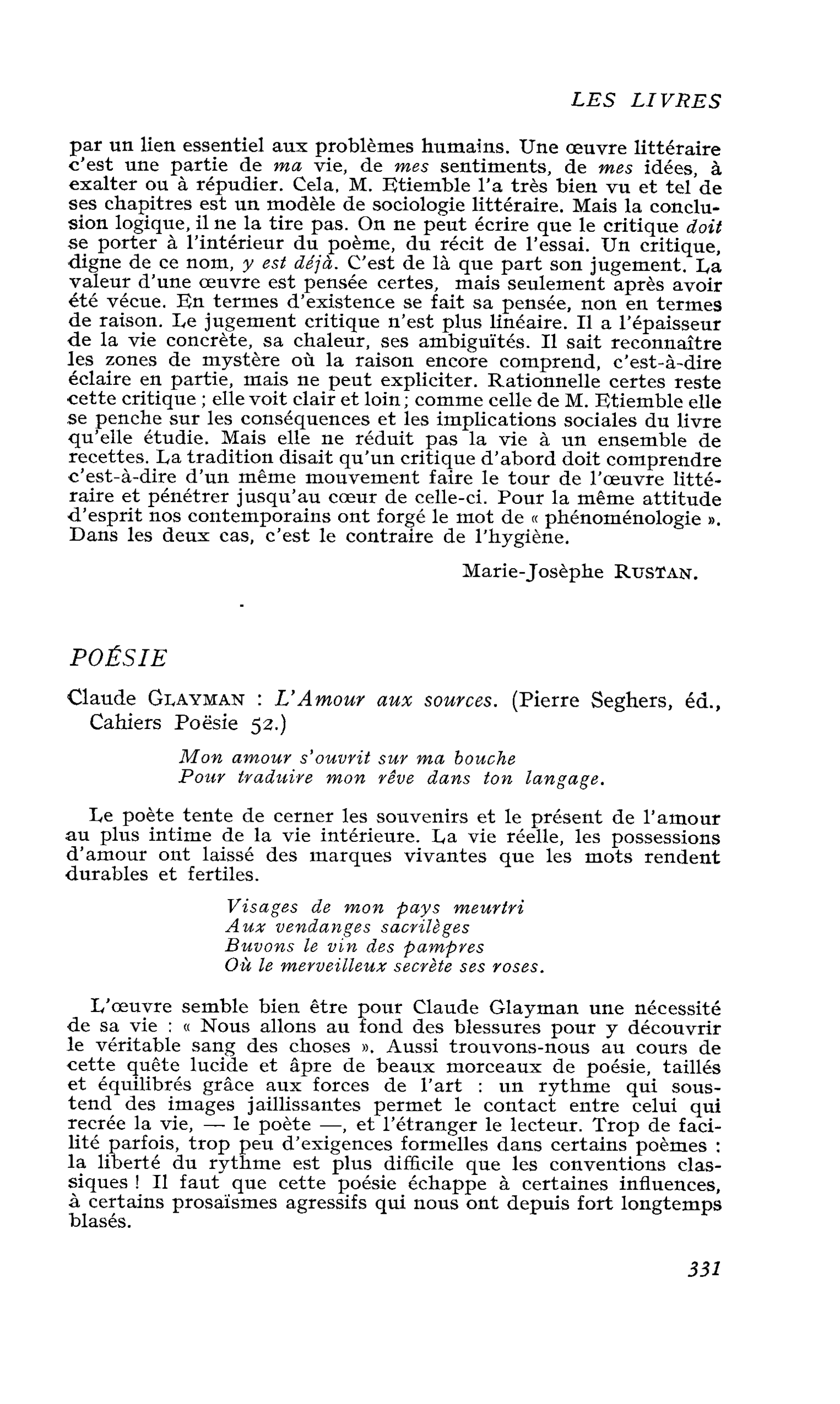 Claude Glayman : L’Amour aux sources