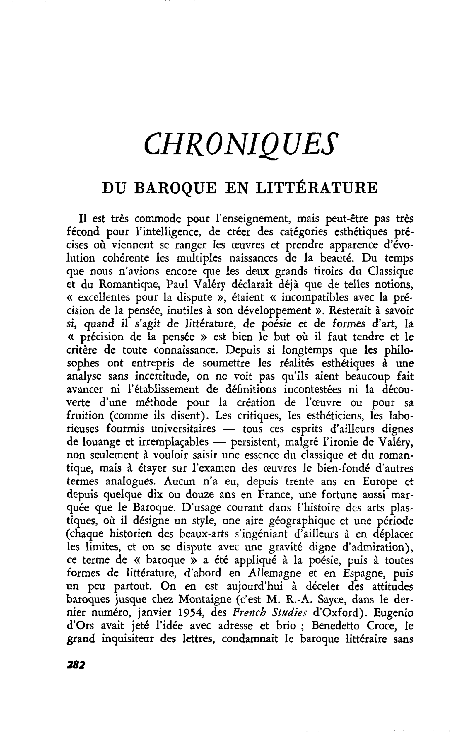 DU BAROQUE EN LITTÉRATURE
