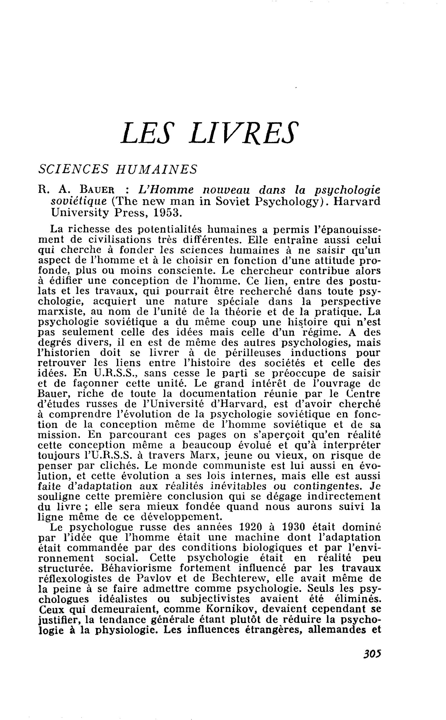 R. A. Bauer : L’Homme nouveau dans la psychologie soviétique (The new man in Soviet Psychology)