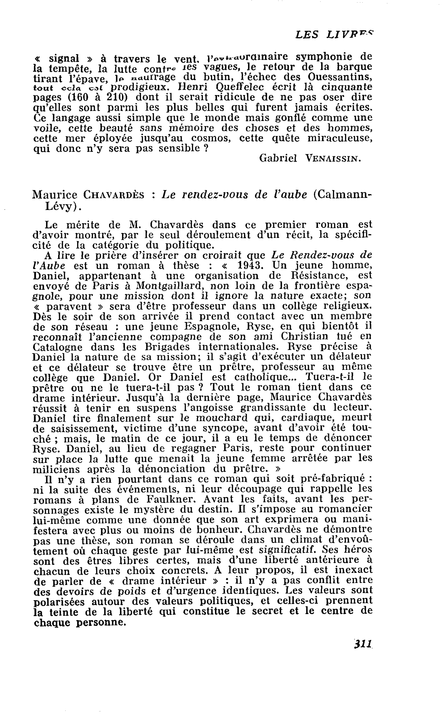 Maurice Chavardès : Le rendez-vous de l’aube