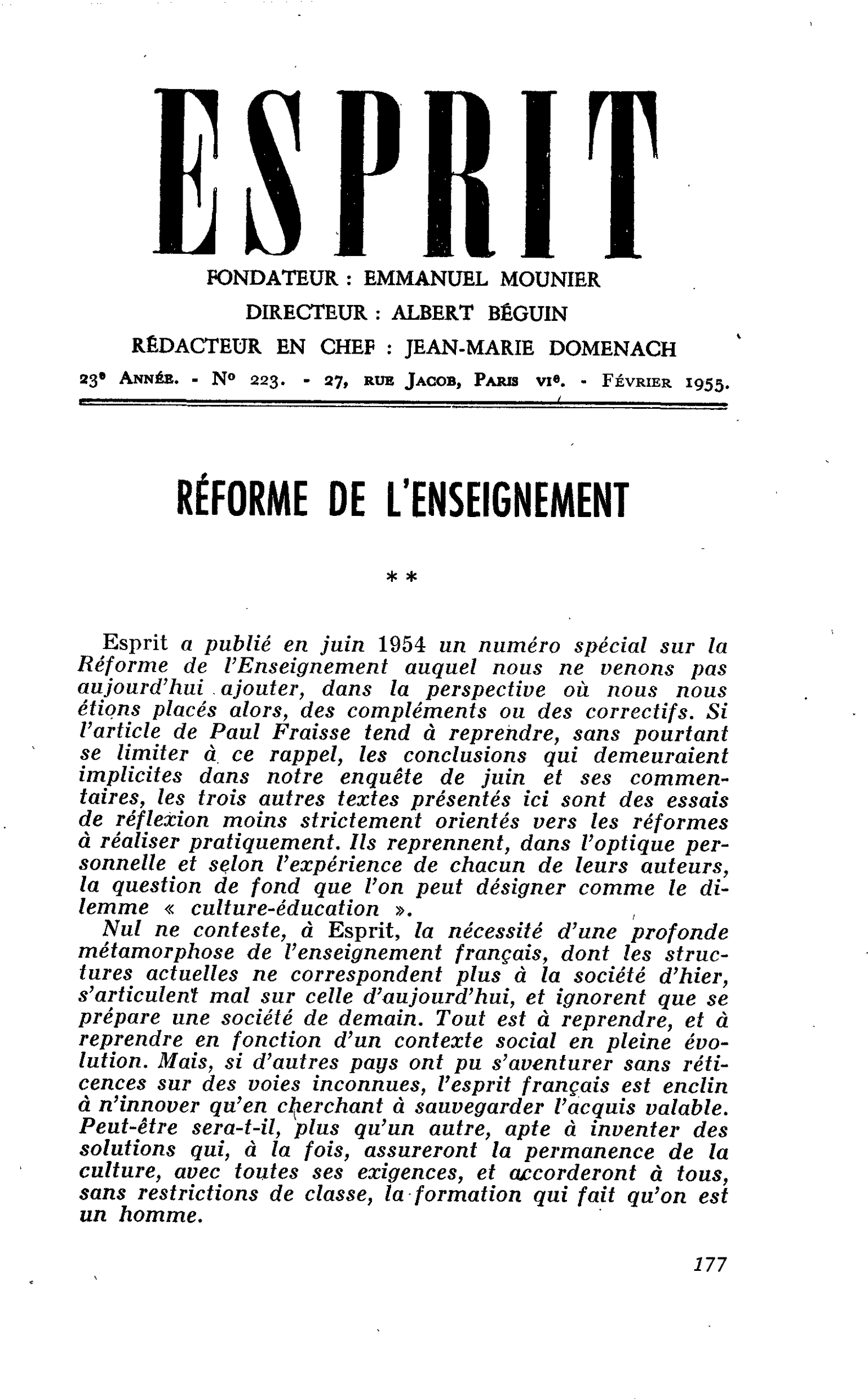 RÉFORME DE L’ENSEIGNEMENT