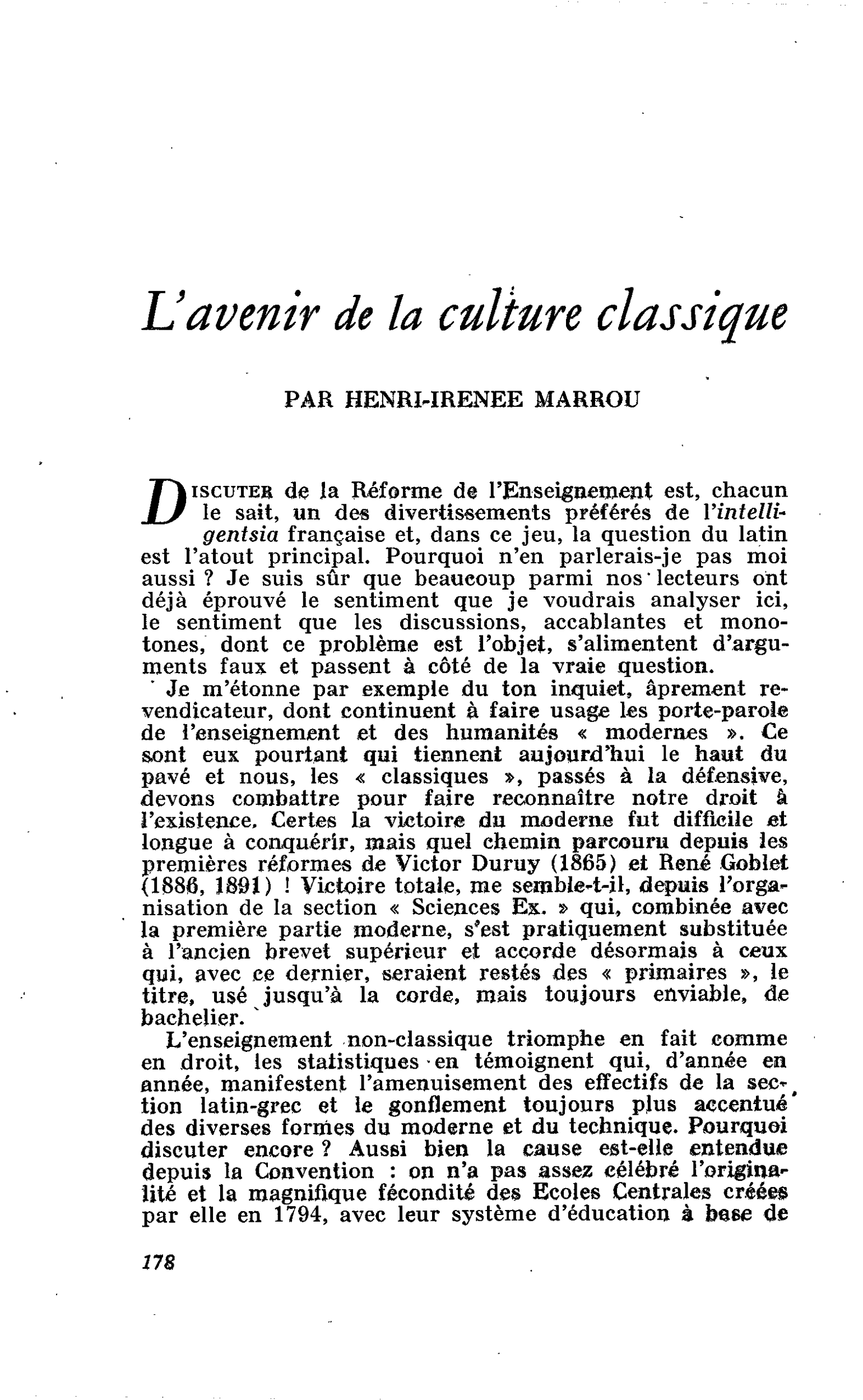 L’avenir de la culture classique