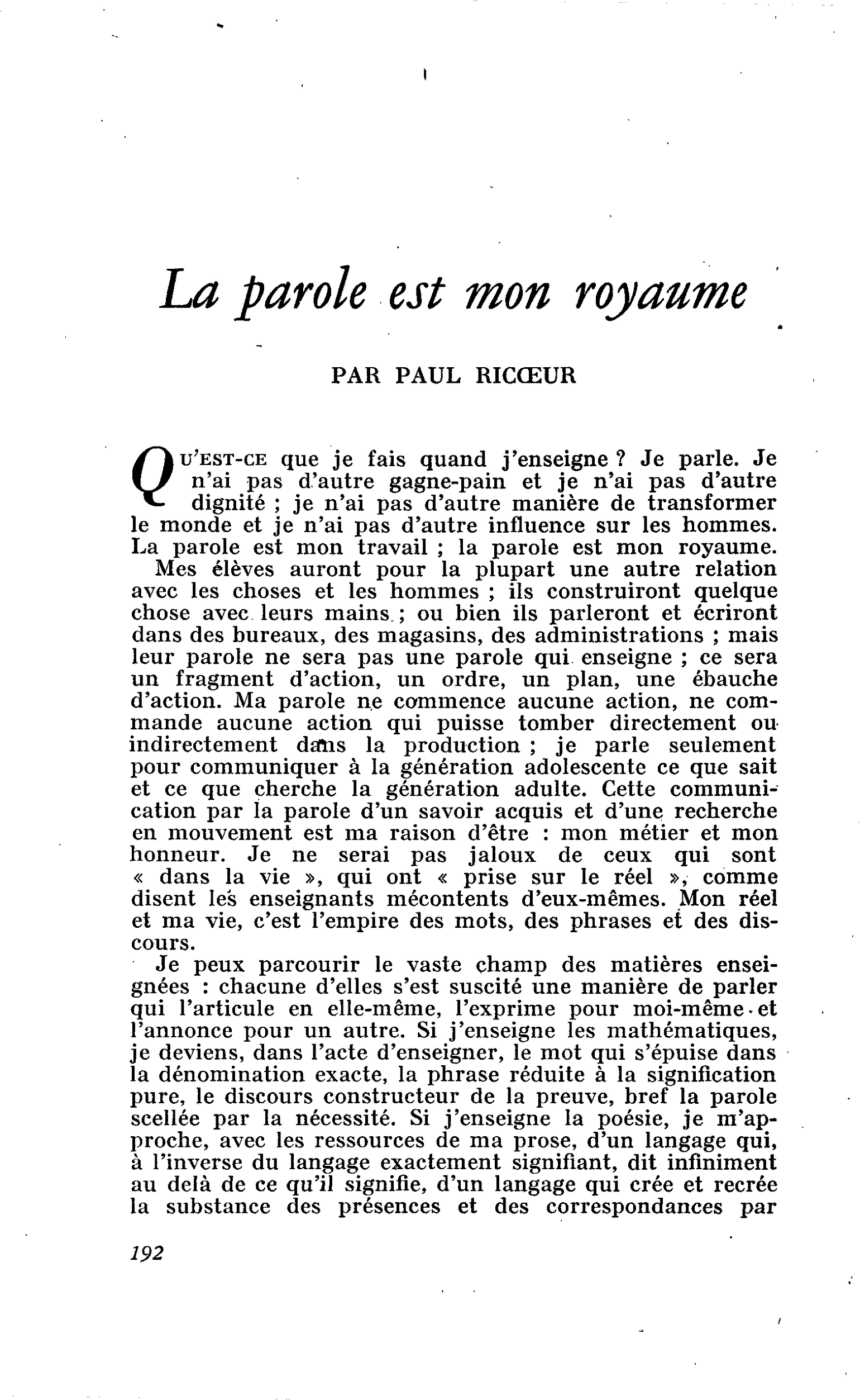 La parole est mon royaume