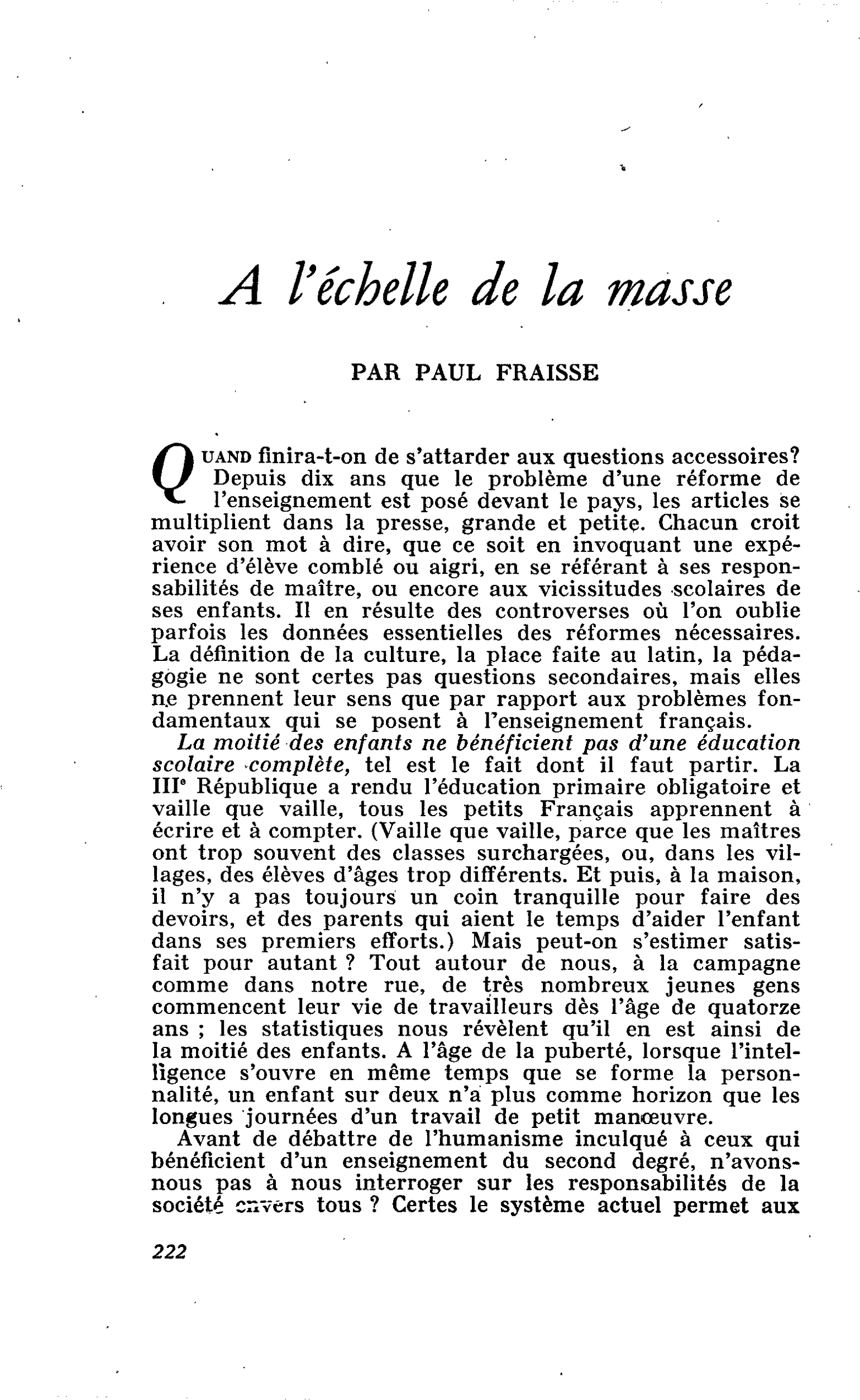 A l’échelle de la masse