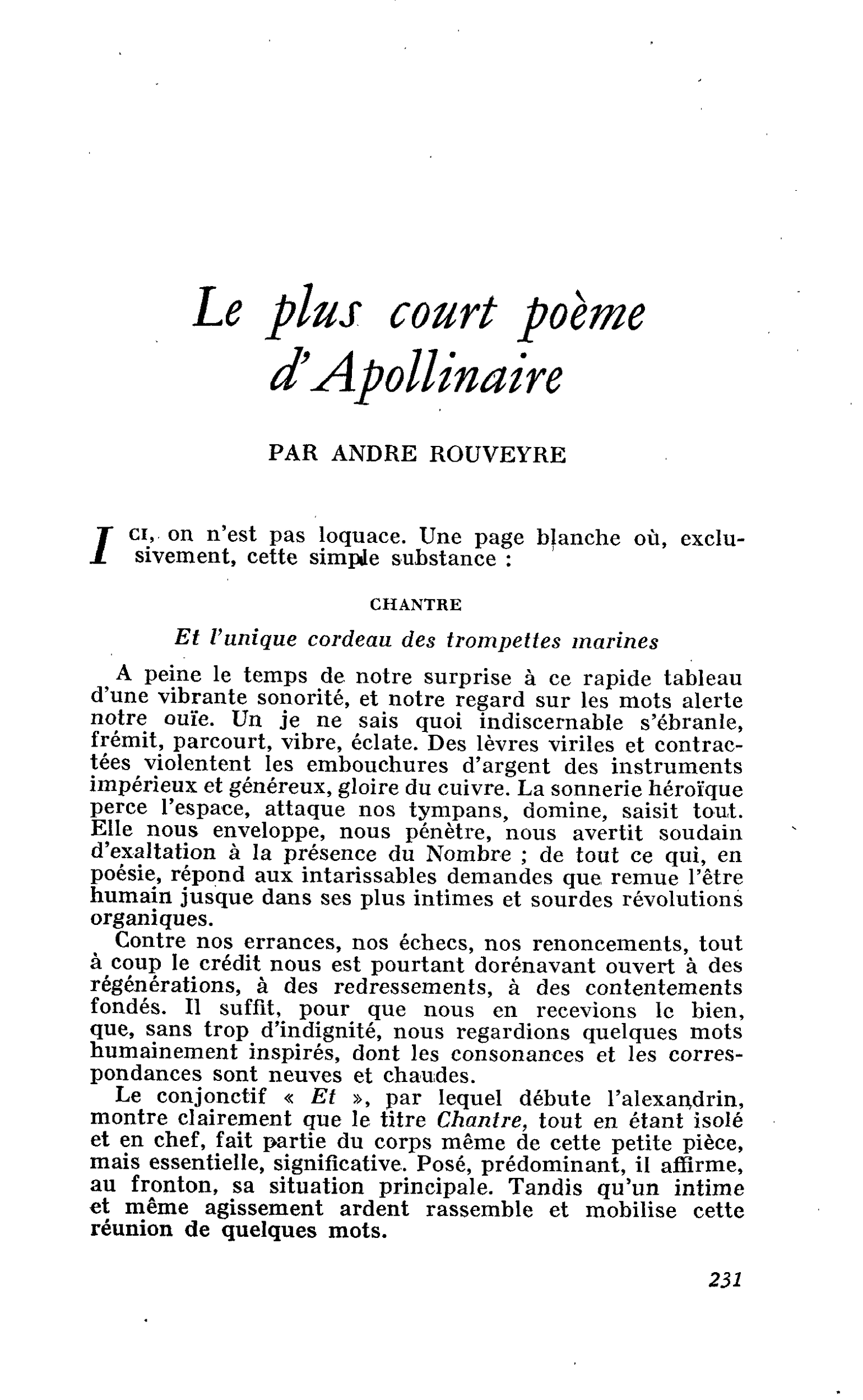Le plus court poème d’Apollinaire