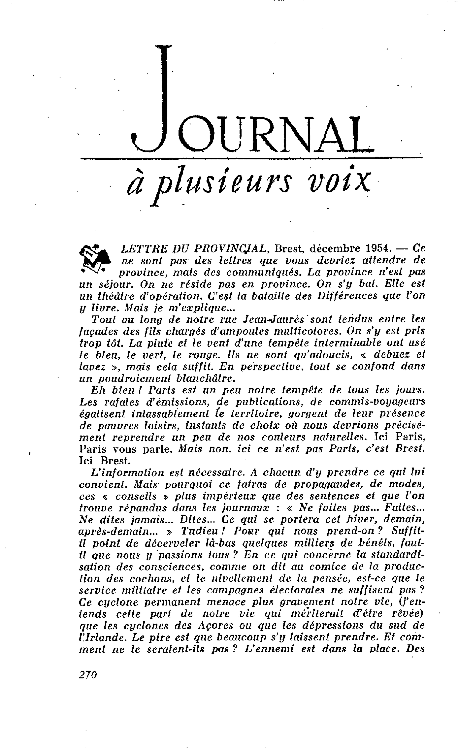 LETTRE DU PROVINCIAL, Brest, décembre 1954