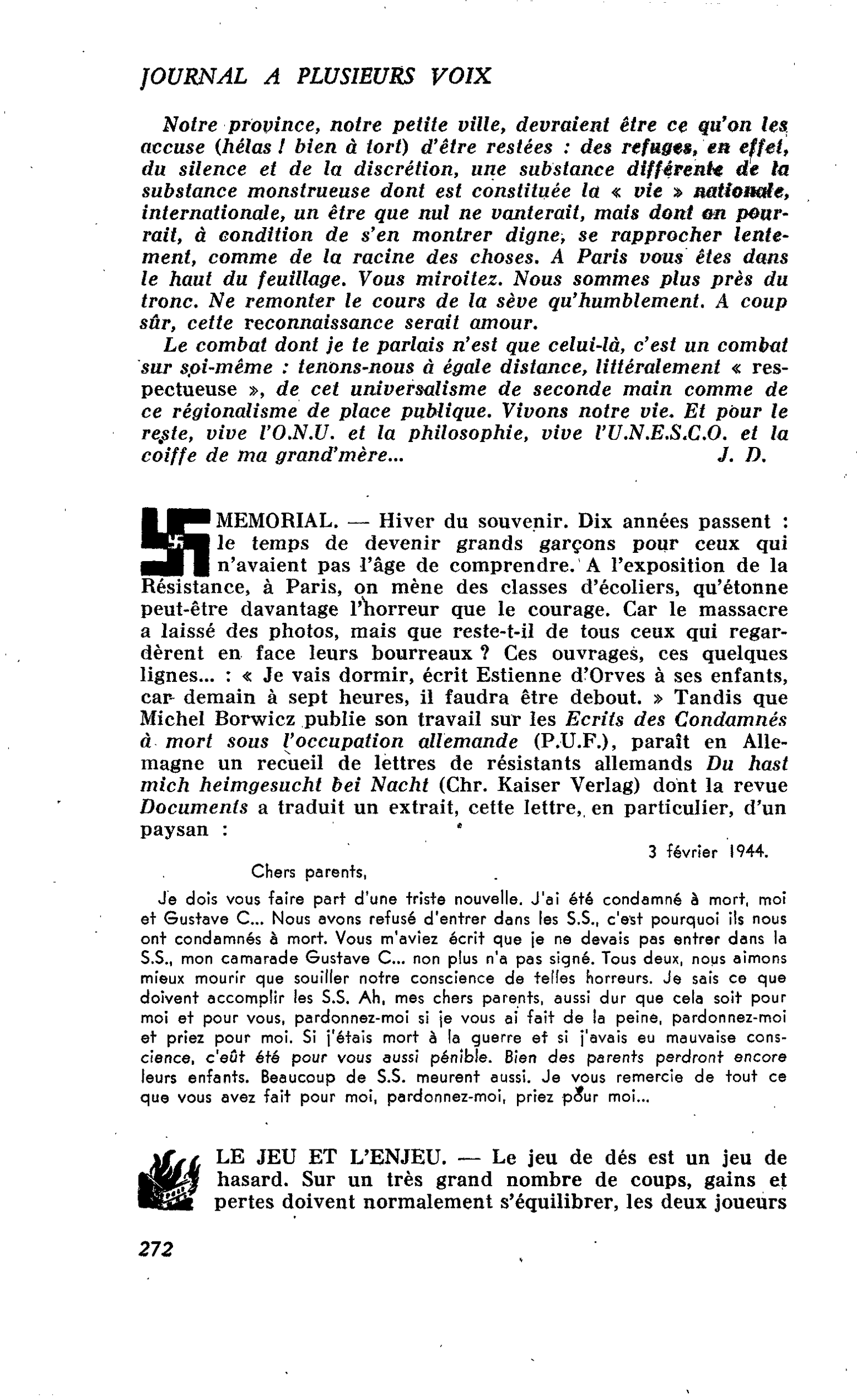 LE JEU ET L’ENJEU