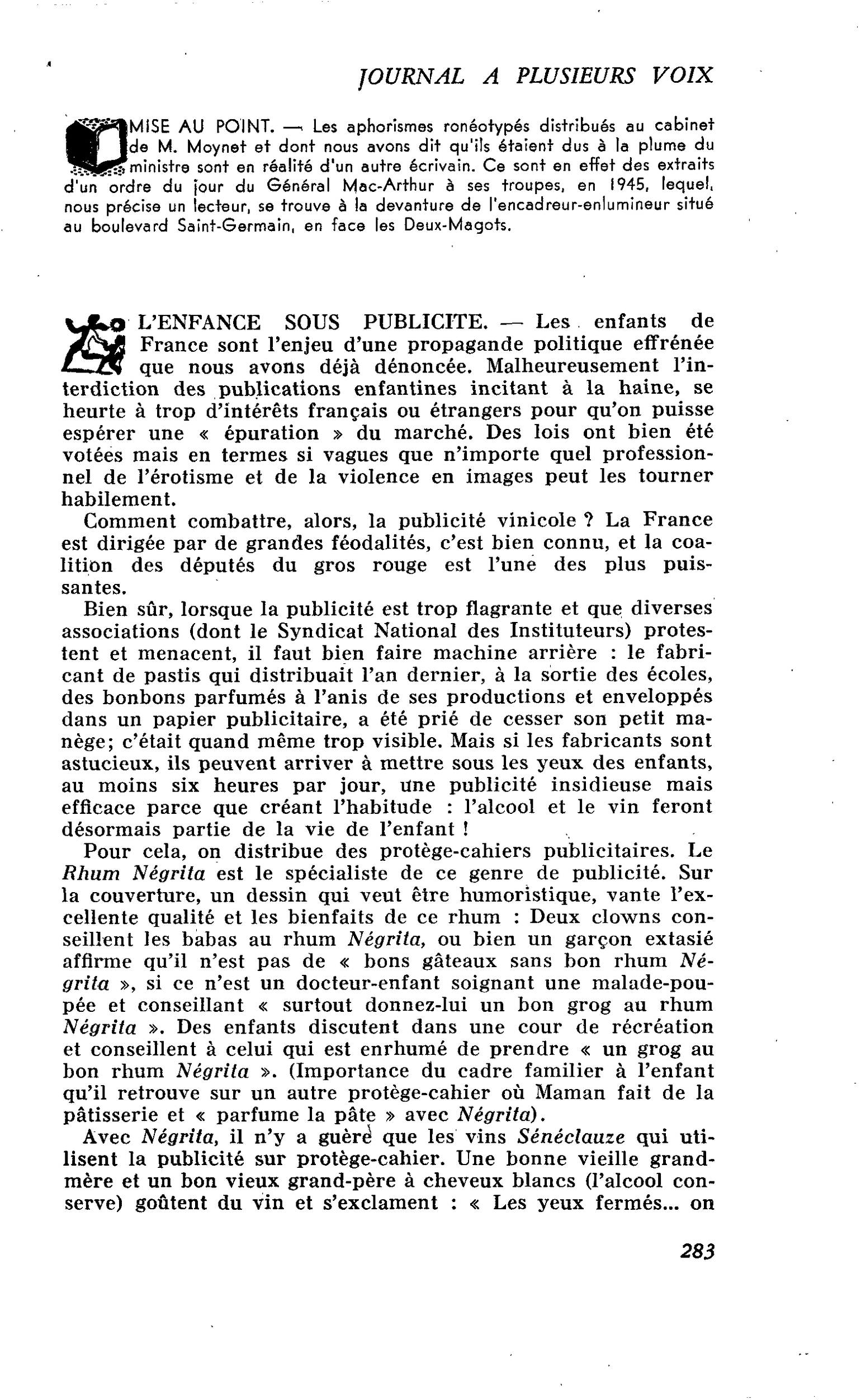 L’ENFANCE SOUS PUBLICITE