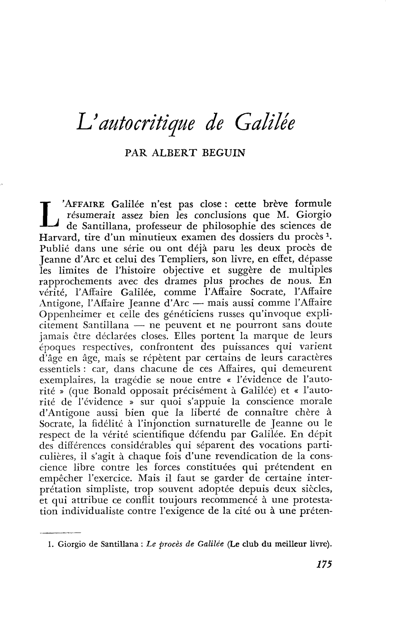 L’autocritique de Galilée