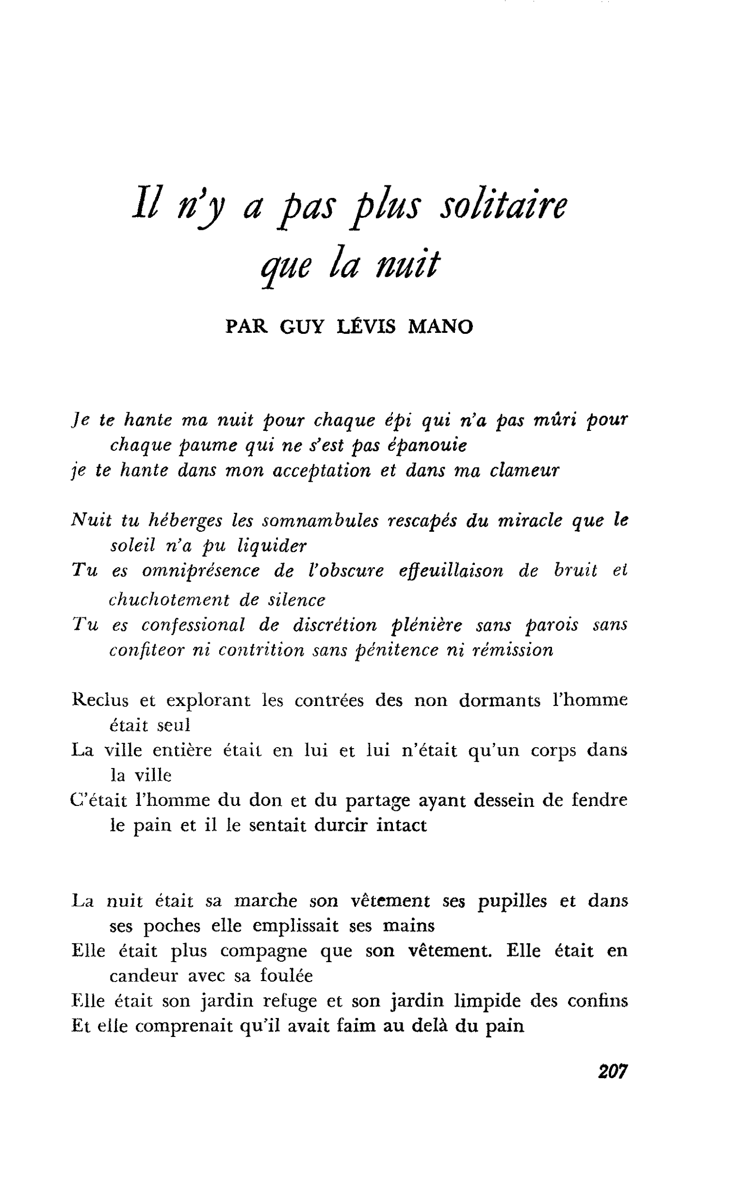 Il n’y a pas plus solitaire que la nuit