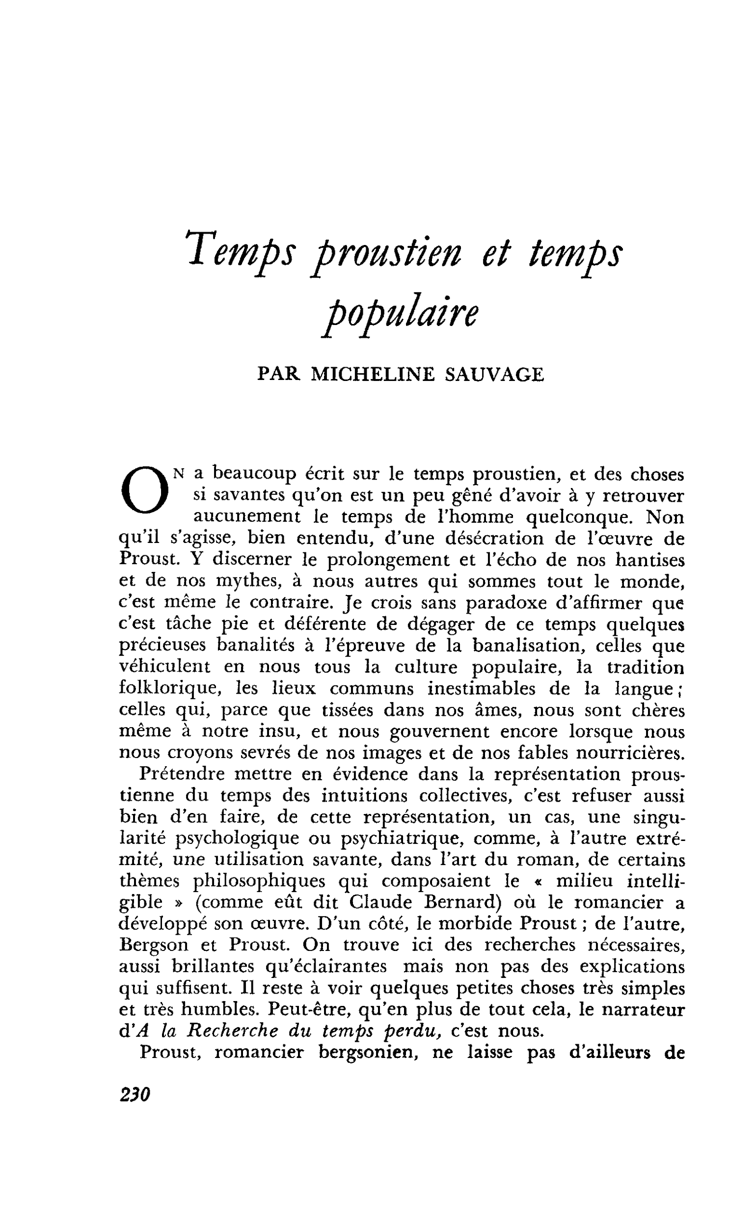 Temps proustien et temps populaire