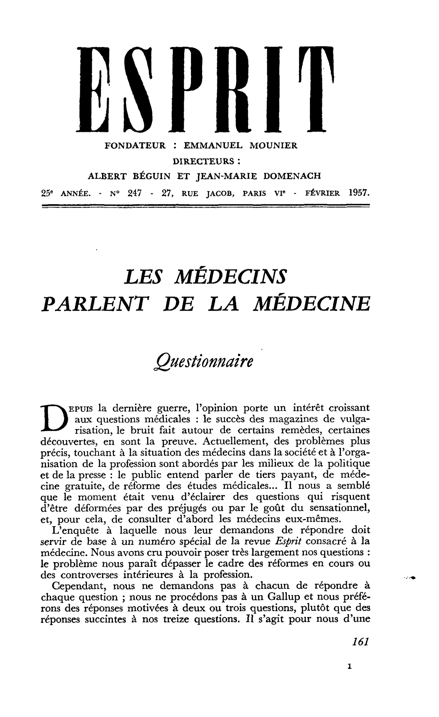 LES MEDECINS PARLENT DE LA MÉDECINE