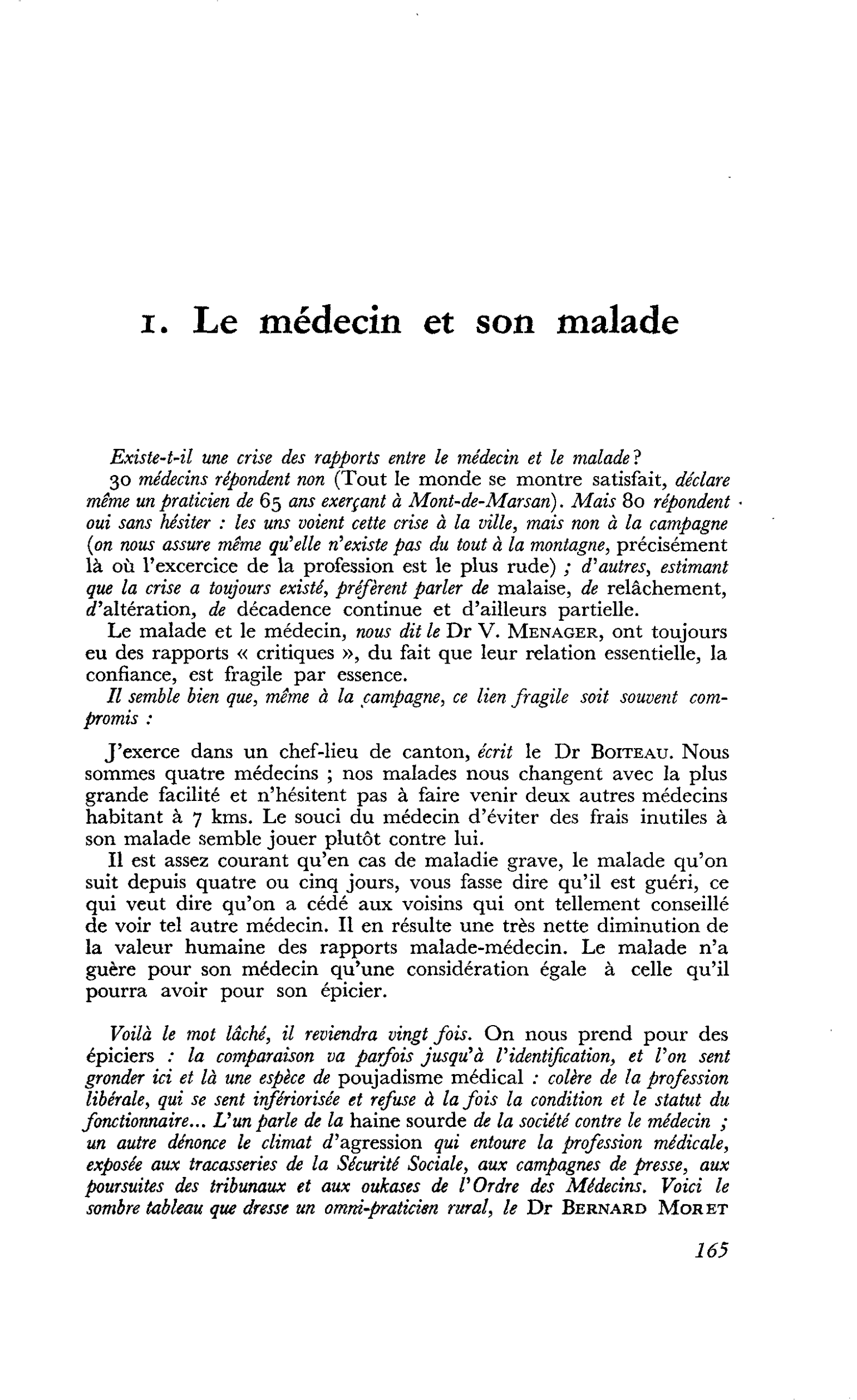 I. Le médecin et son malade