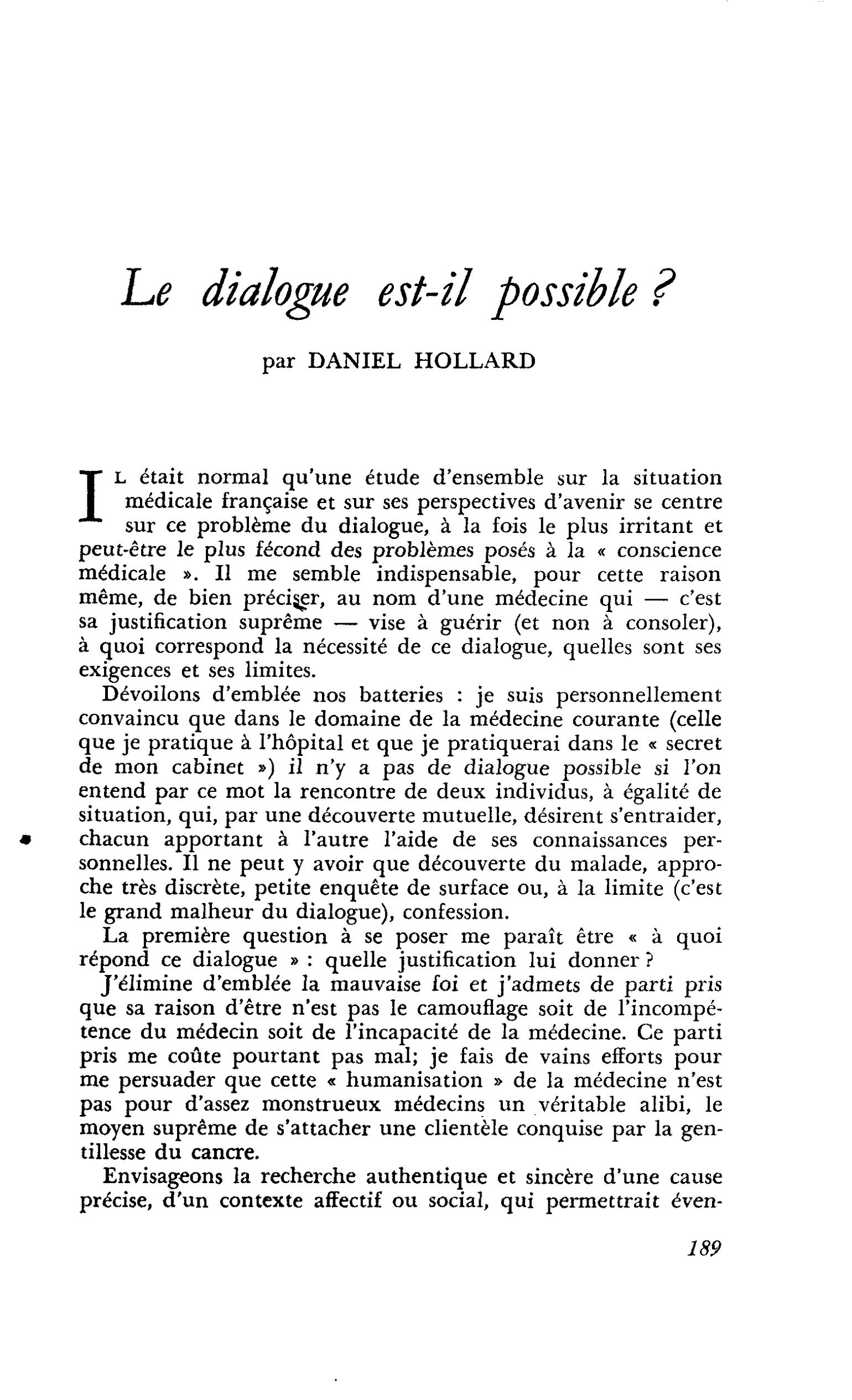 Le dialogue est-il possible ?