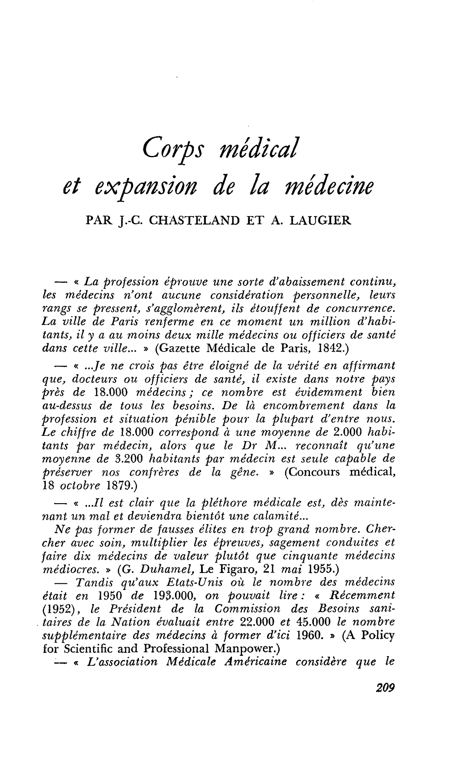 Corps médical et expansion de la médecine