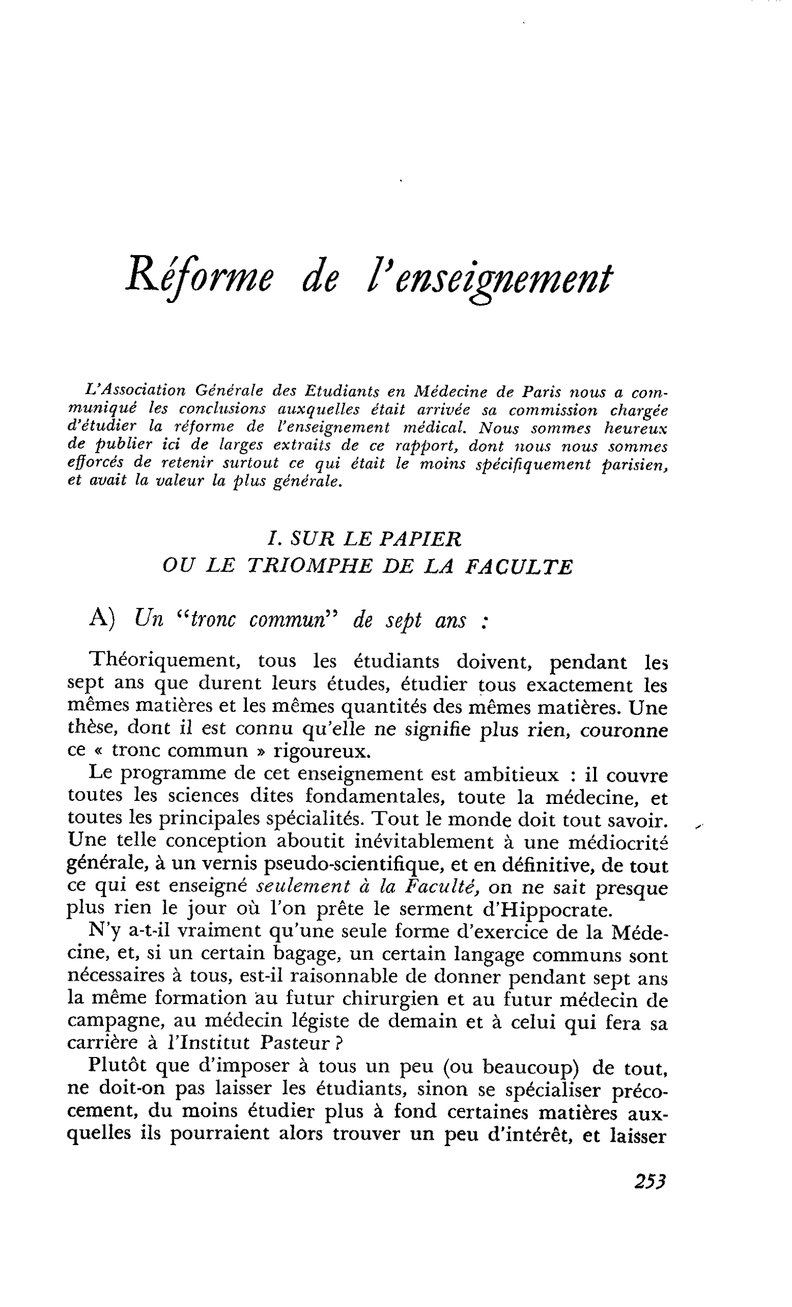 Réforme de l’enseignement