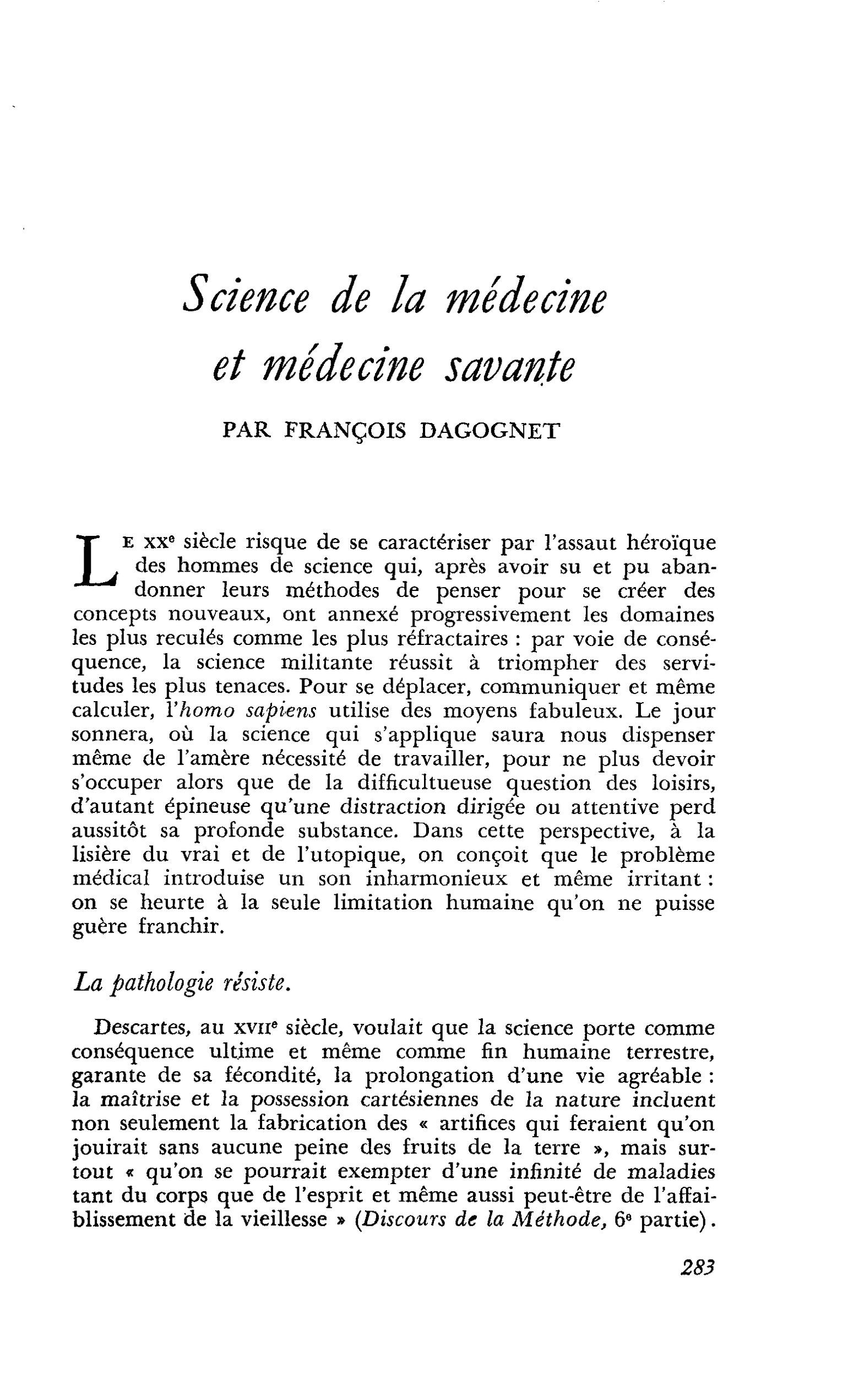 Science de la médecine et médecine savante