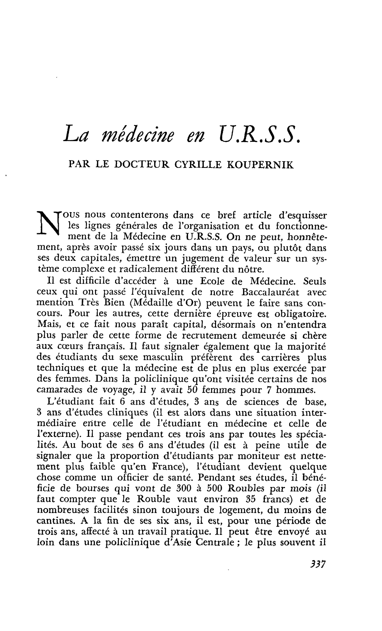La médecine en U.R.S.S.
