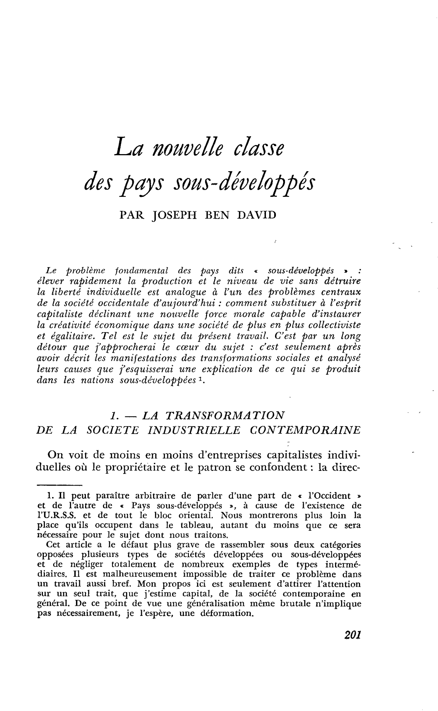 La nouvelle classe des pays sous-développés