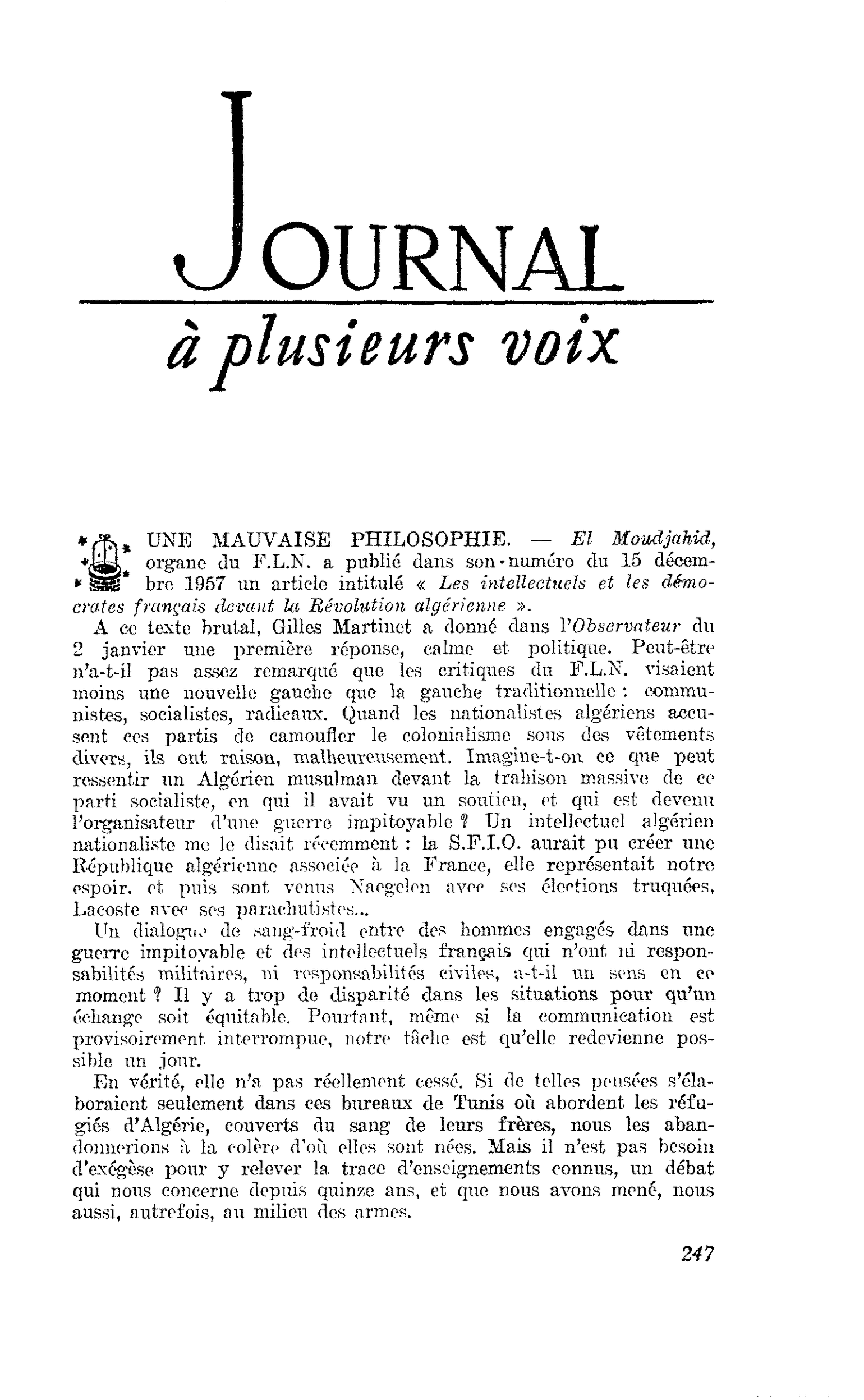 UNE MAUVAISE PHILOSOPHIE