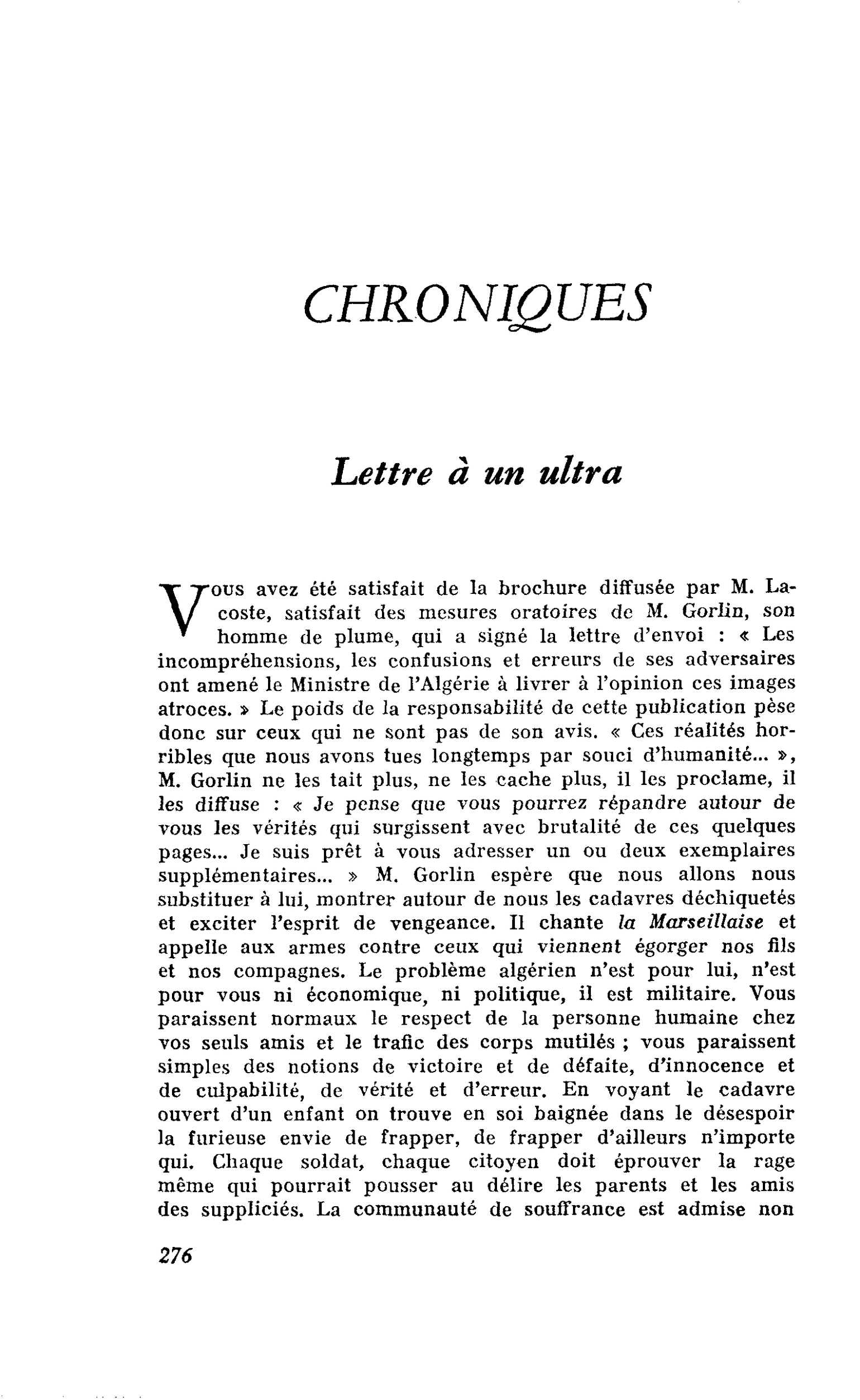 Lettre à un ultra