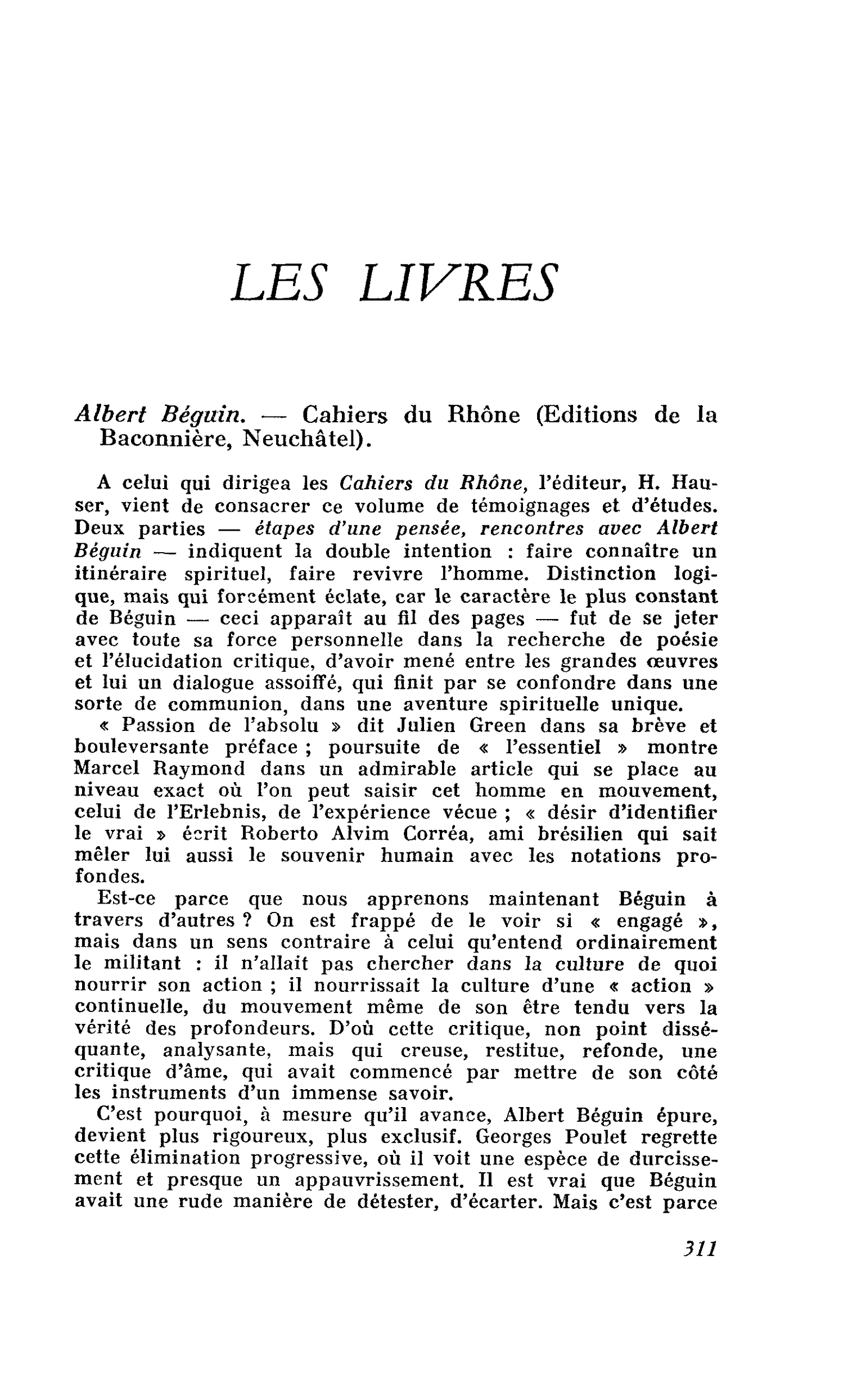 Albert Béguin. ? Cahiers du Rhône