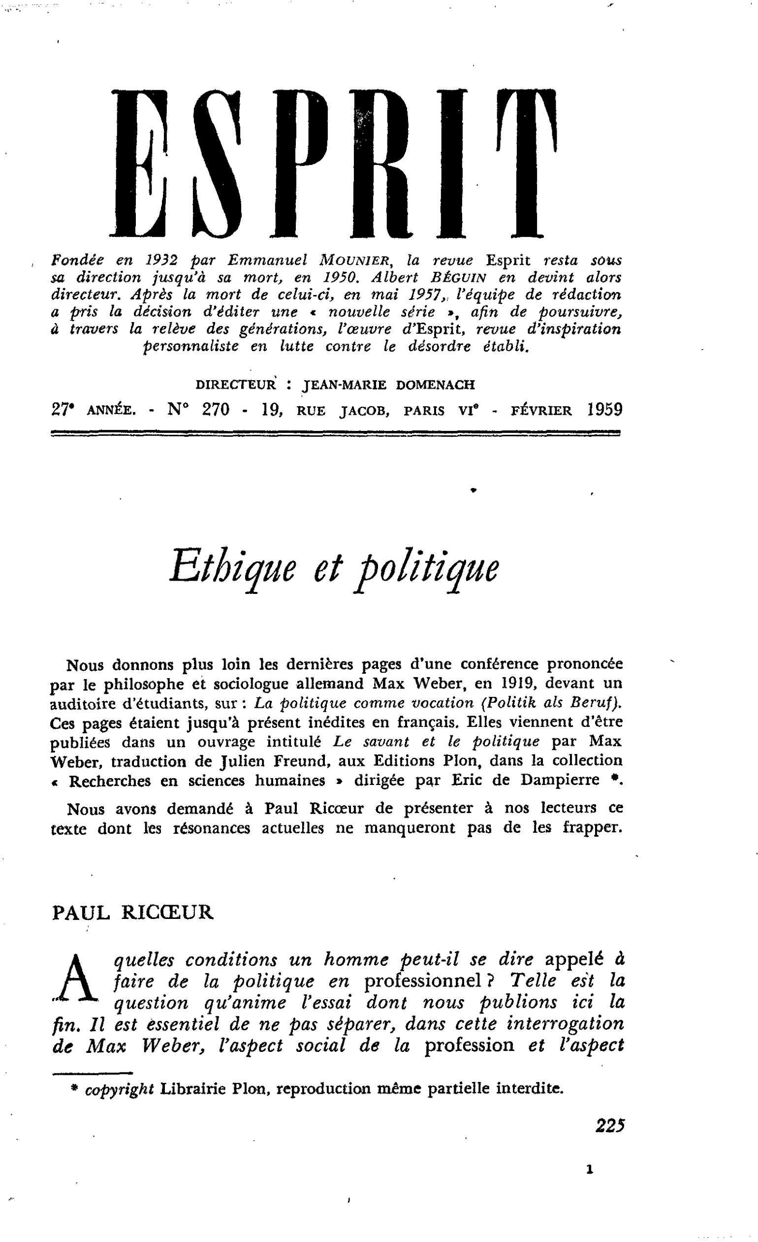 Ethique et politique : PAUL RICOEUR