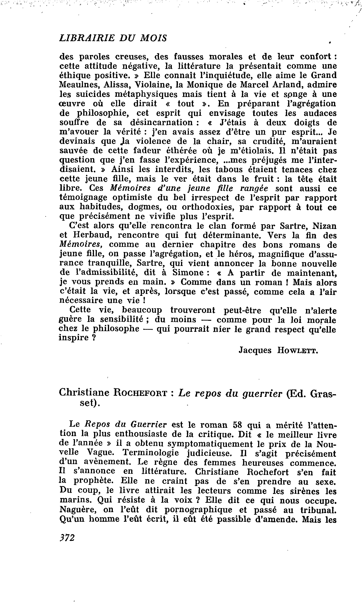 Christiane Rochefort : Le repos du guerrier