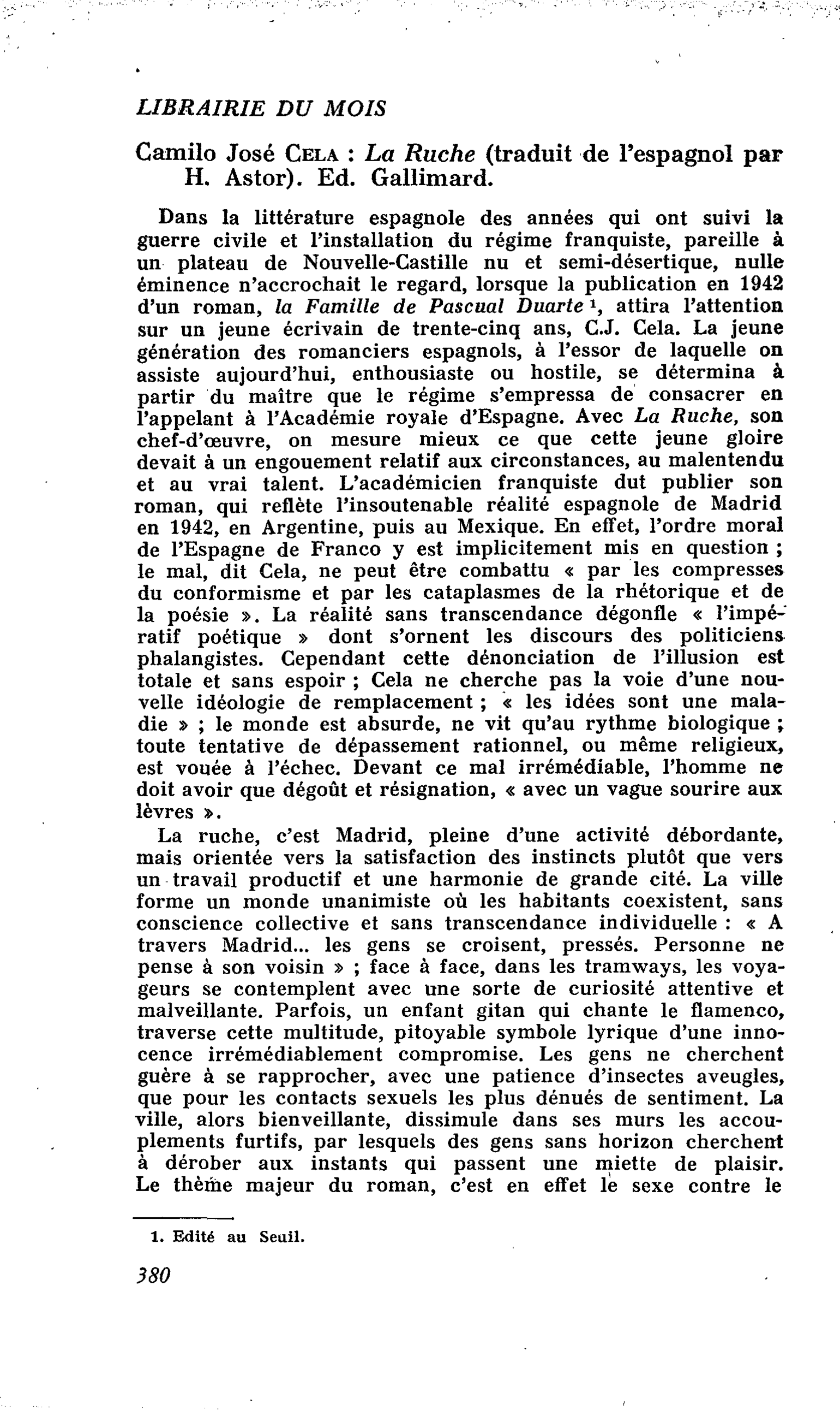 Camilo José Cela : La Ruche
