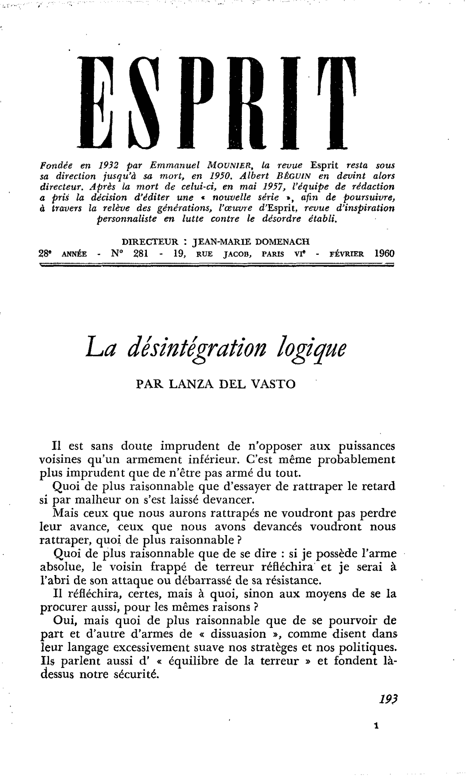 La désintégration logique
