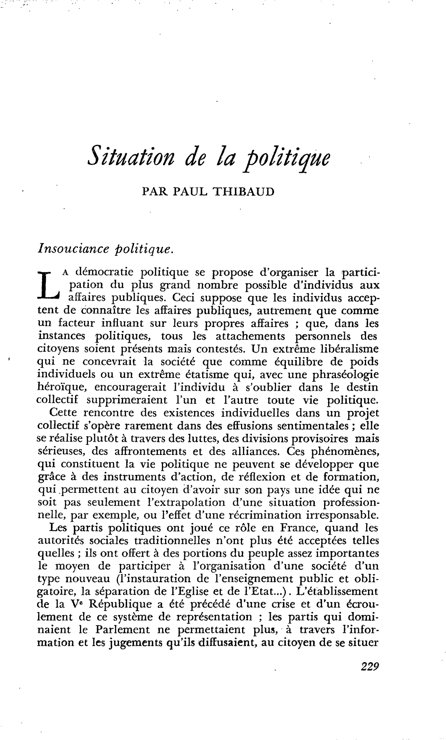 Situation de la politique