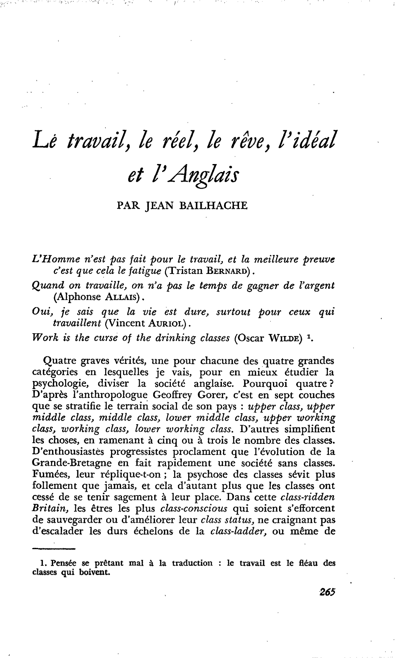 Lé travail, le réel, le rêve, l’idéal et l’Anglais