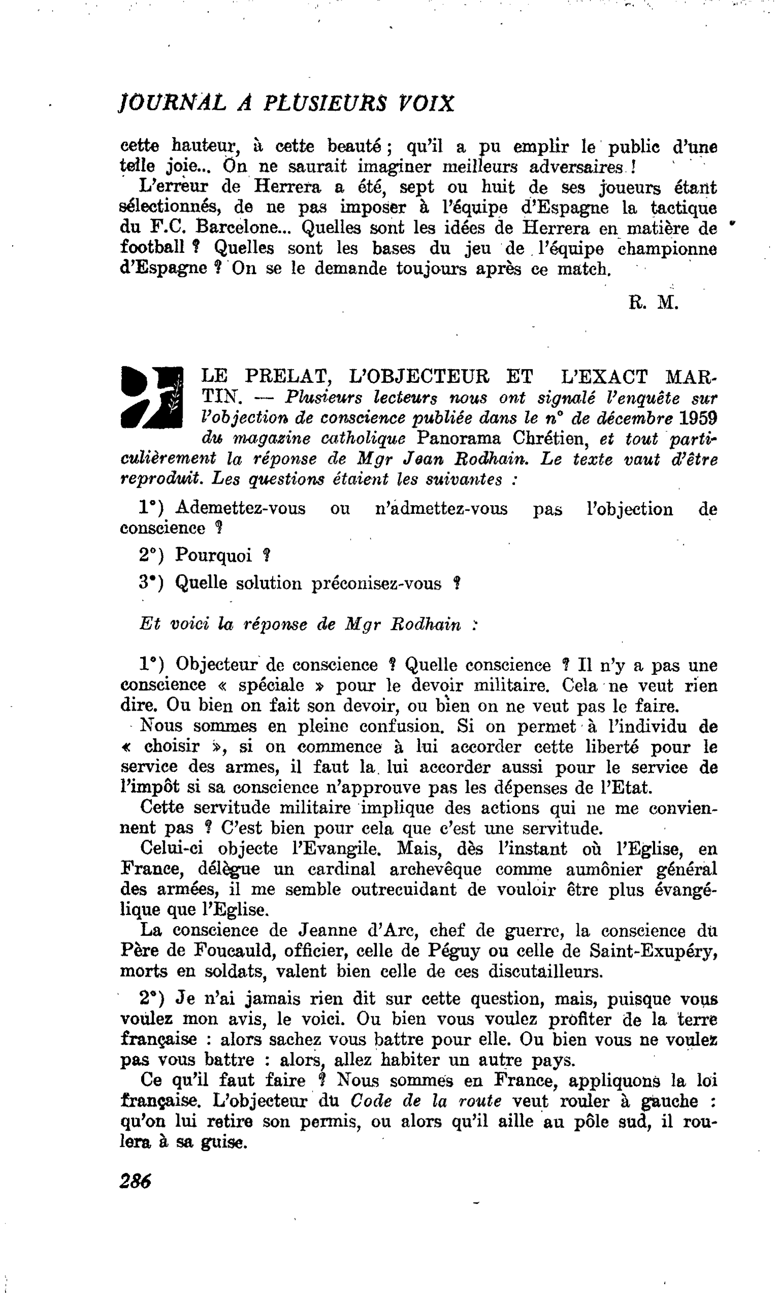 LE PRELAT, L’OBJECTEUR ET L’EXACT MARTIN