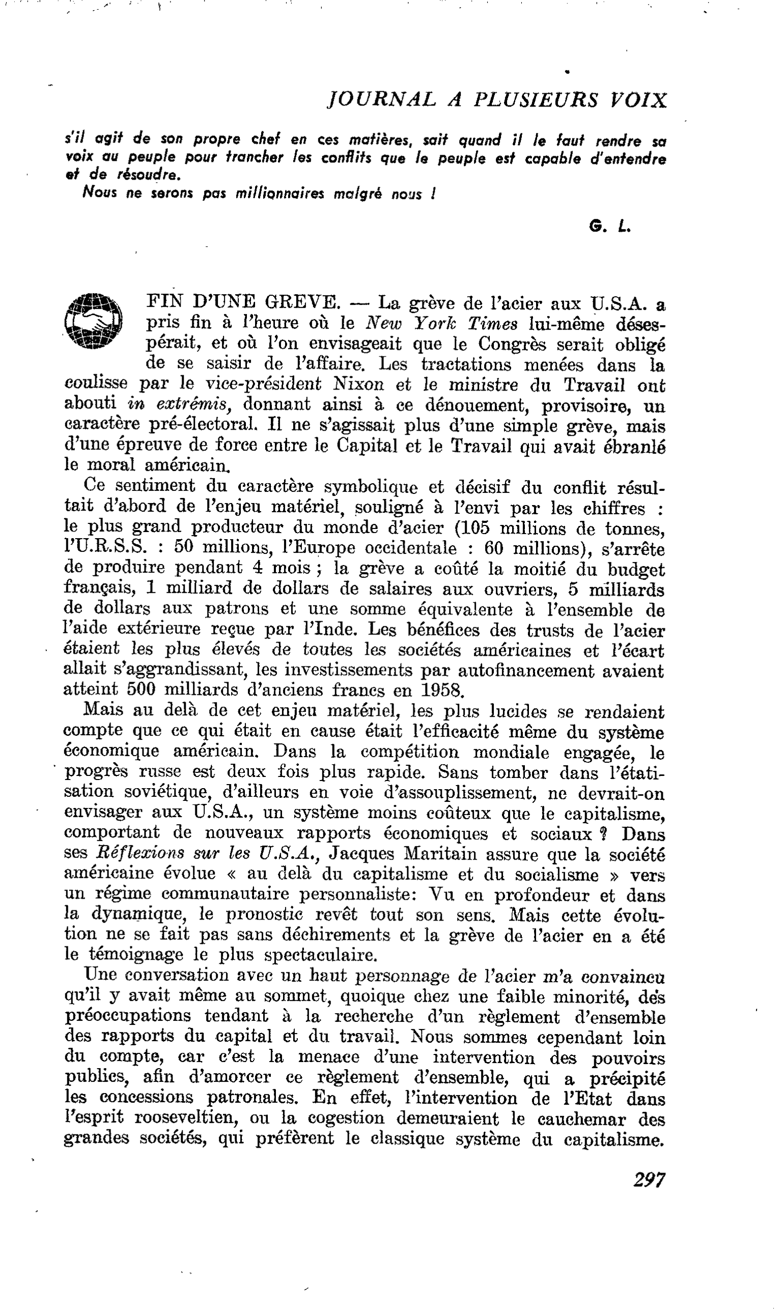 FIN D’UNE GREVE