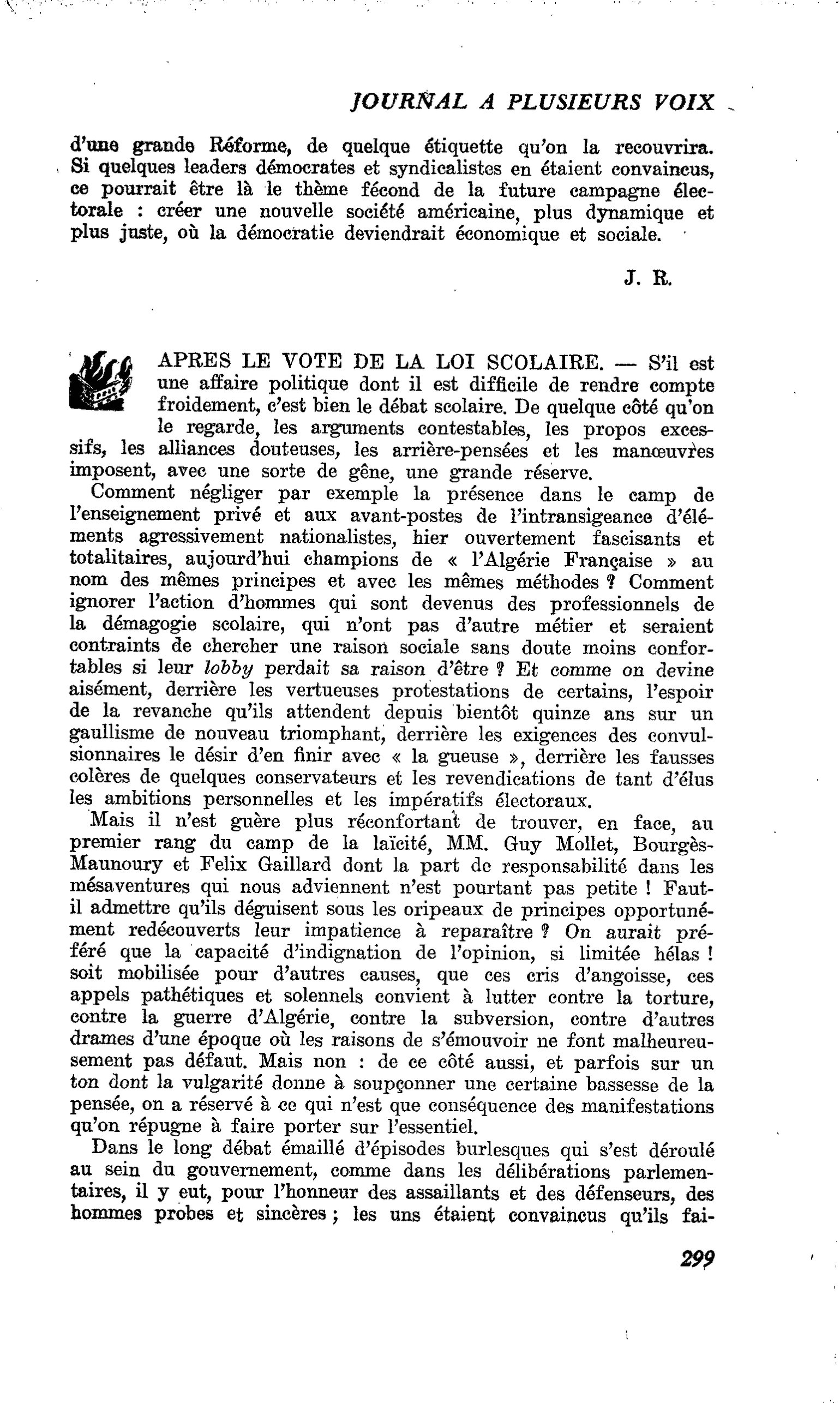 APRES LE VOTE DE LA LOI SCOLAIRE