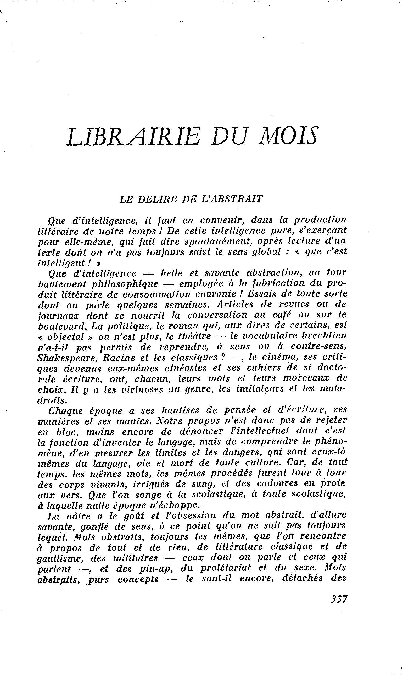 LE DELIRE DE L’ABSTRAIT