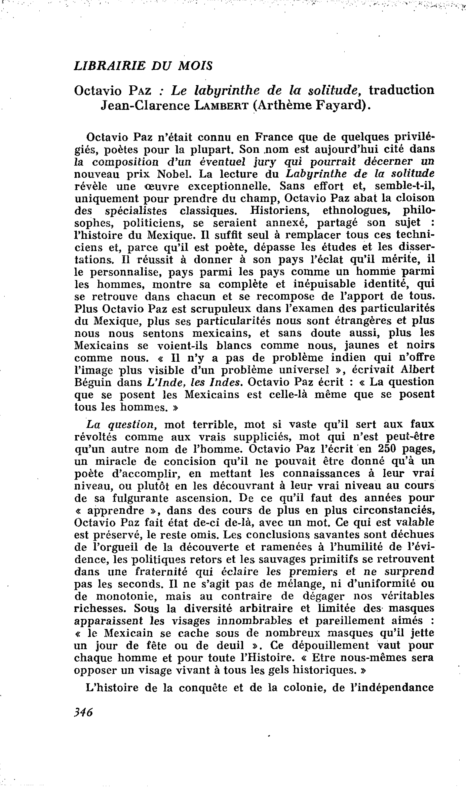 Octavio Paz : Le labyrinthe de la solitude