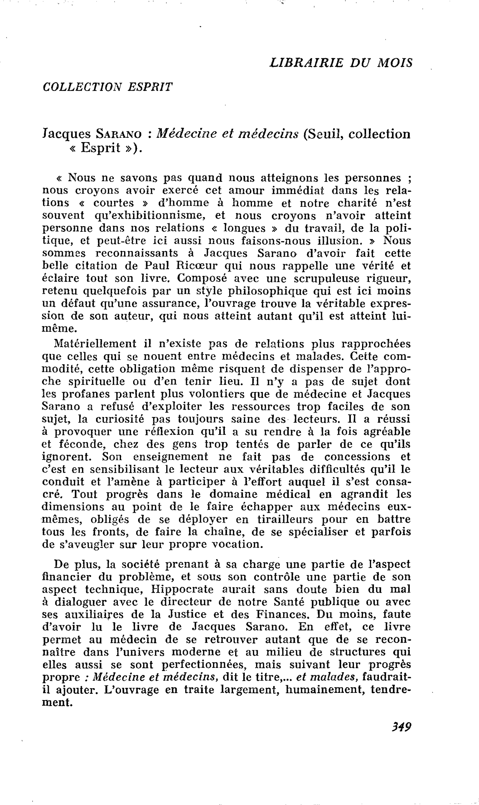 Jacques Sarano : Médecine et médecins