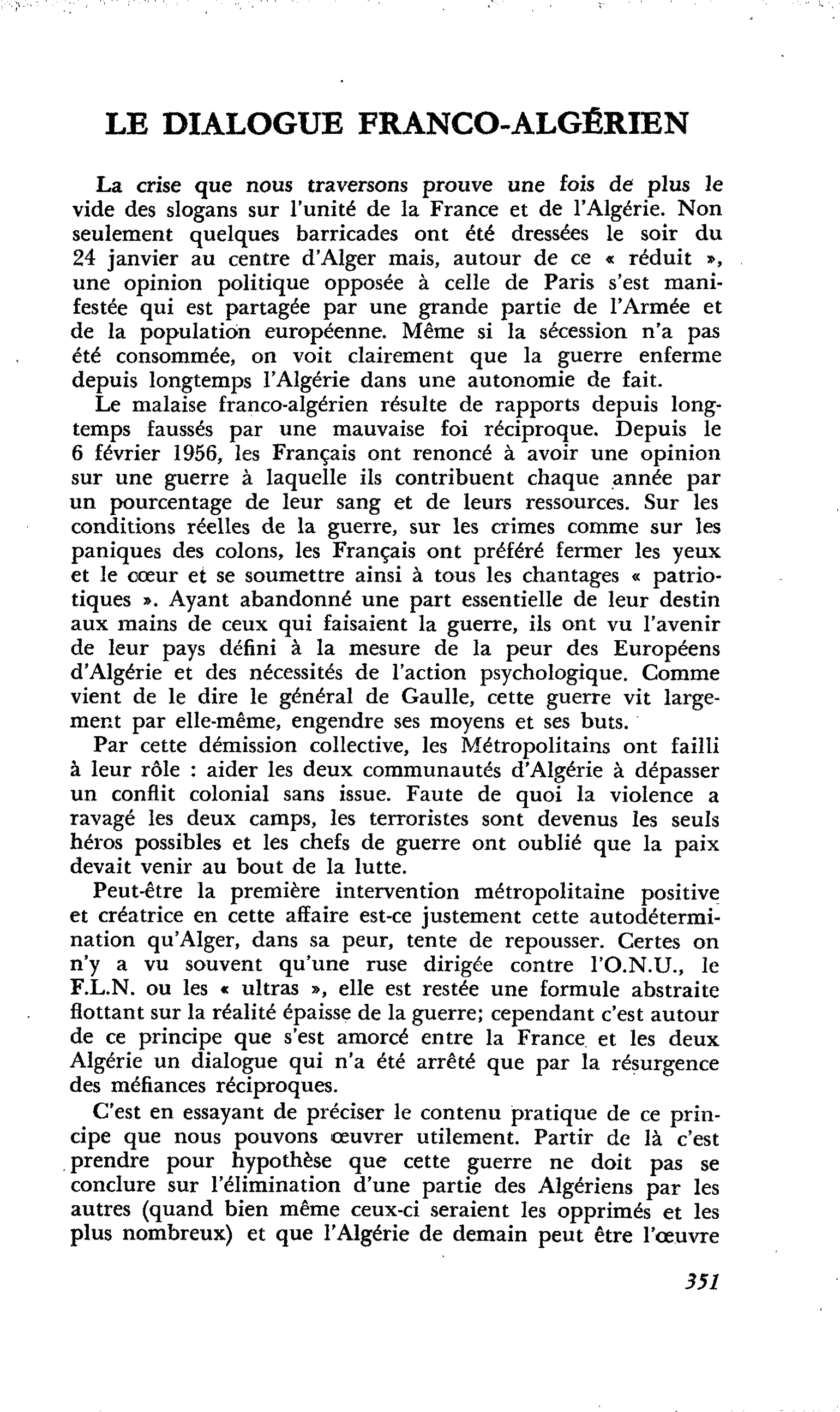 LE DIALOGUE FRANCO-ALGÉRIEN
