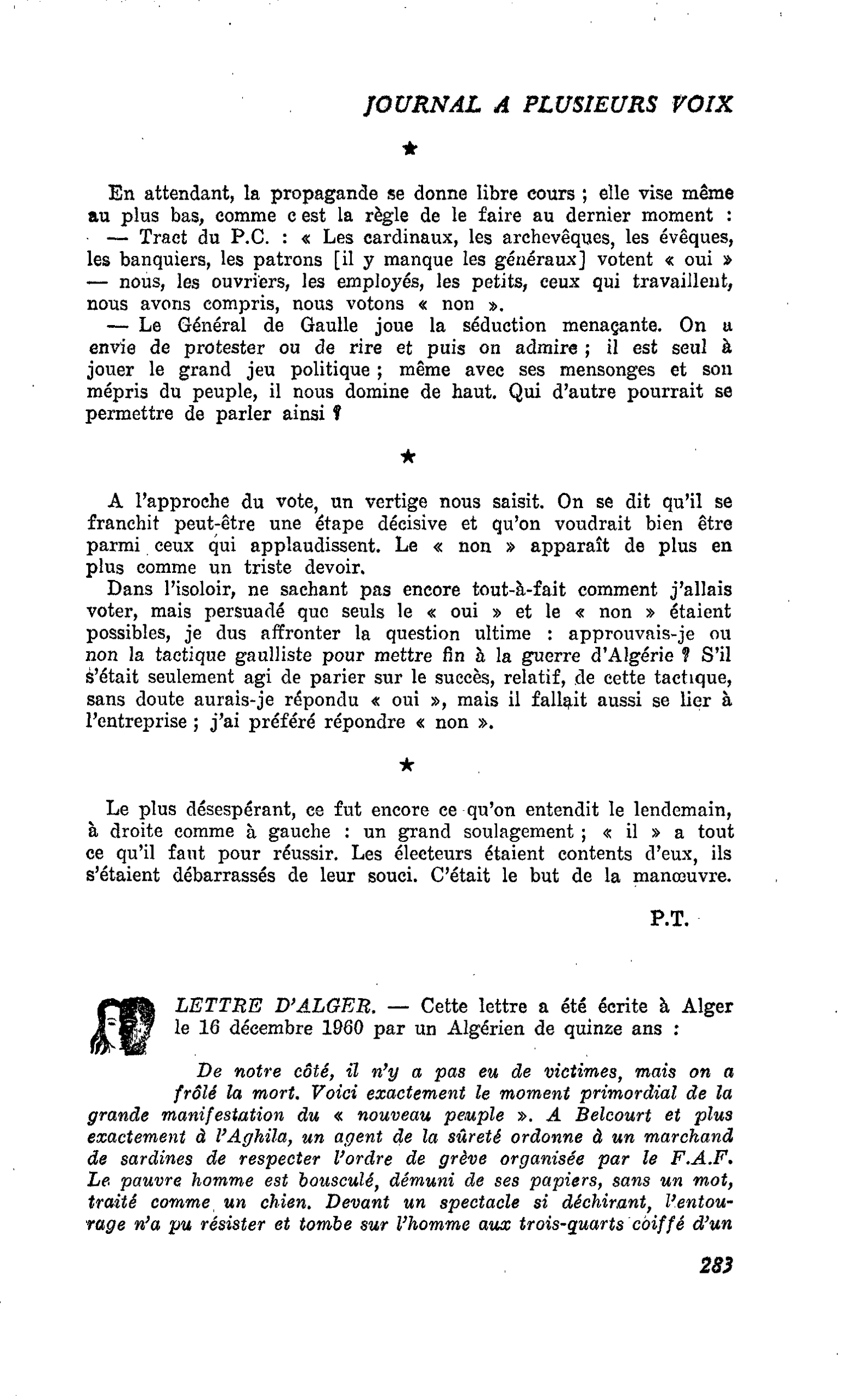 LETTRE D’ALGER