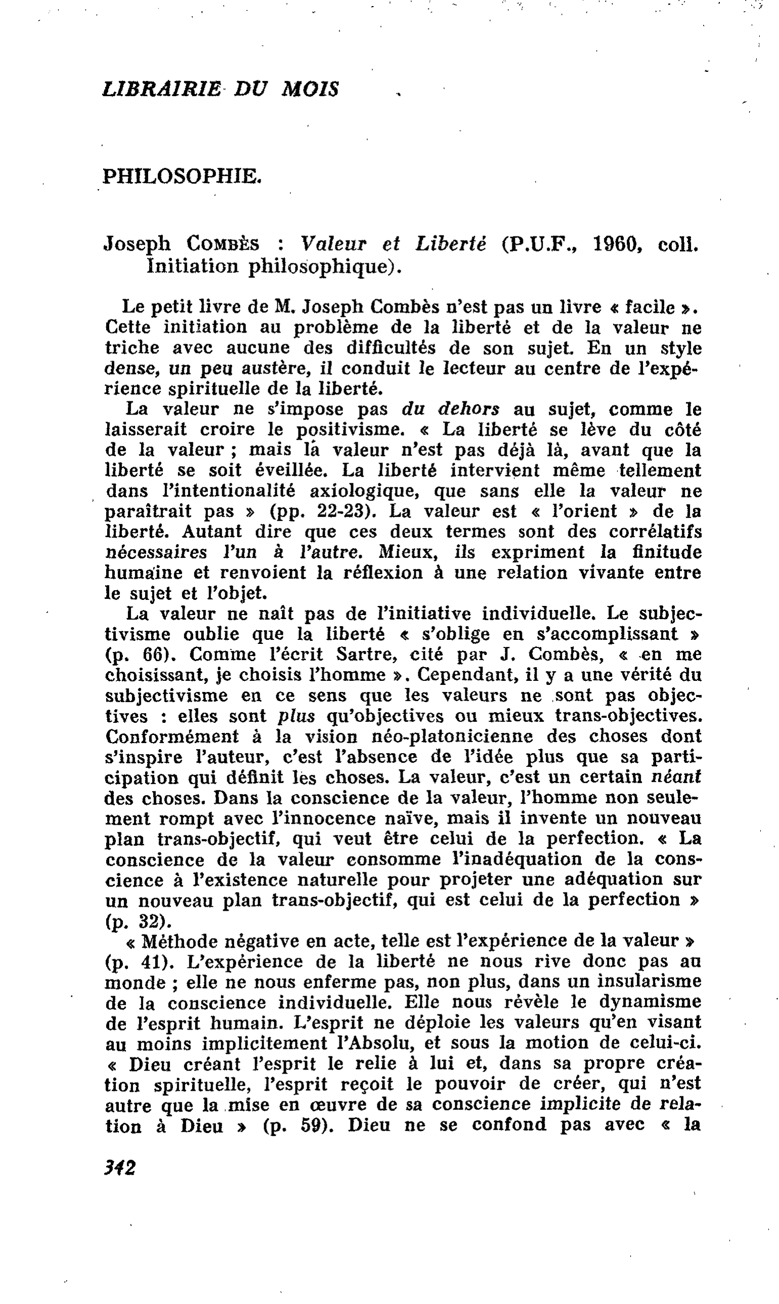 Joseph CombÈs : Valeur et Liberté