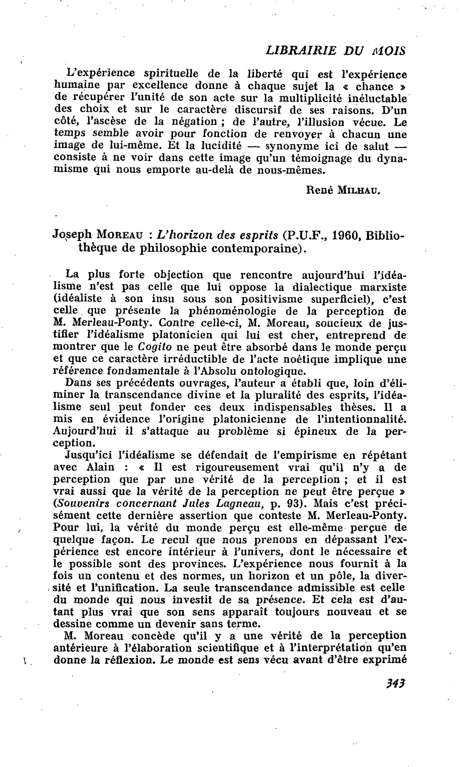 Joseph Moreau : L’horizon des esprits
